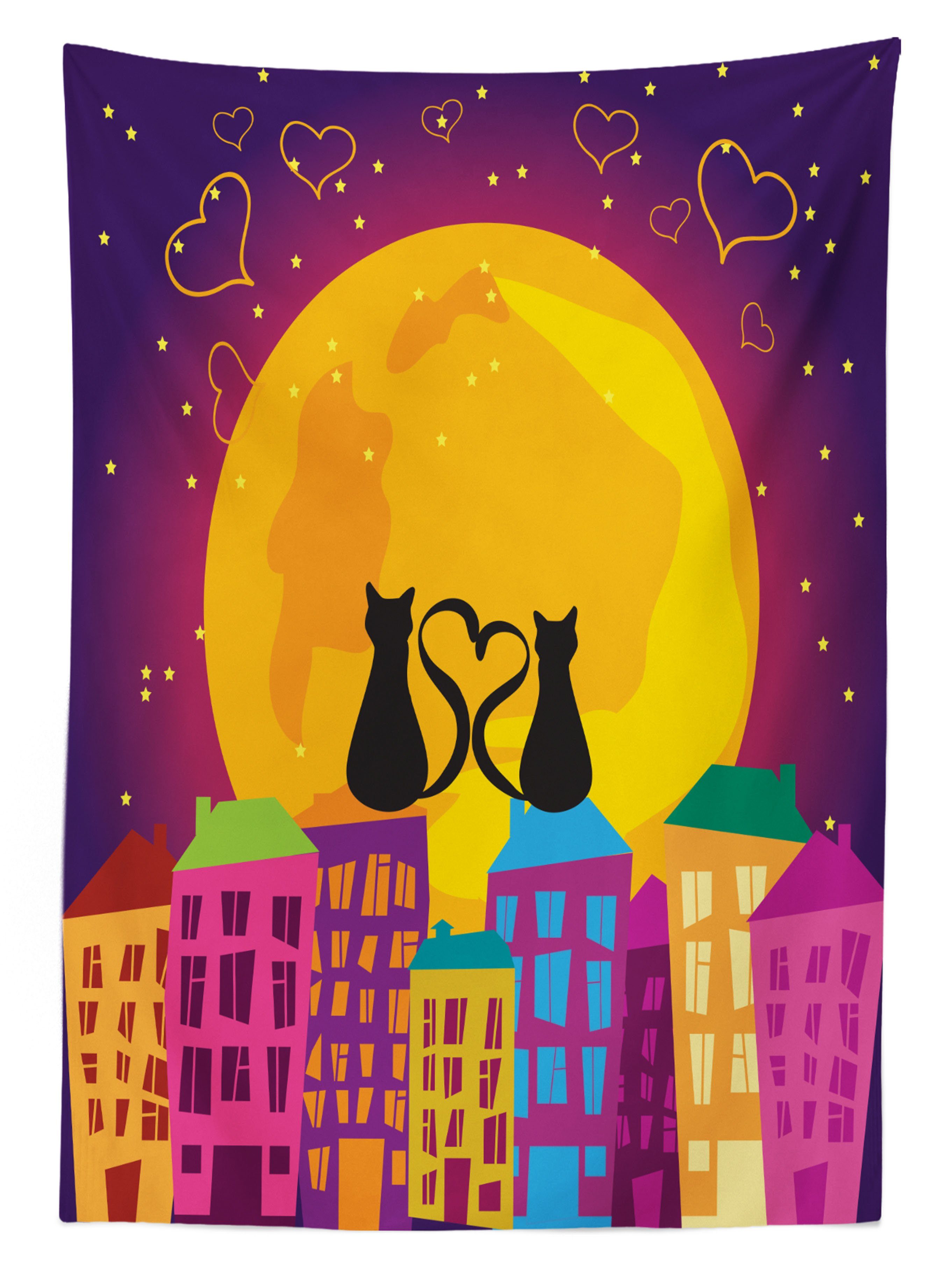auf Waschbar den dem Farbfest Dach Außen Farben, Bereich Tischdecke Herz Abakuhaus geeignet Katzen Klare Katze Für