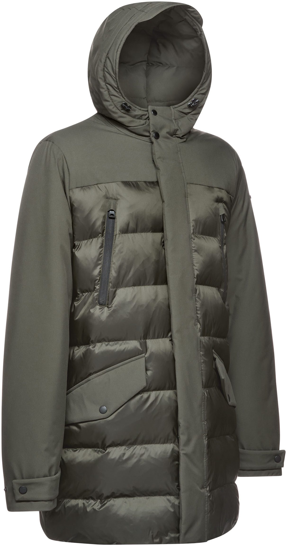 Geox Langjacke SAPIENZA im Materialmix, 4 Taschen, Kapuze, verdeckter Reißverschluss