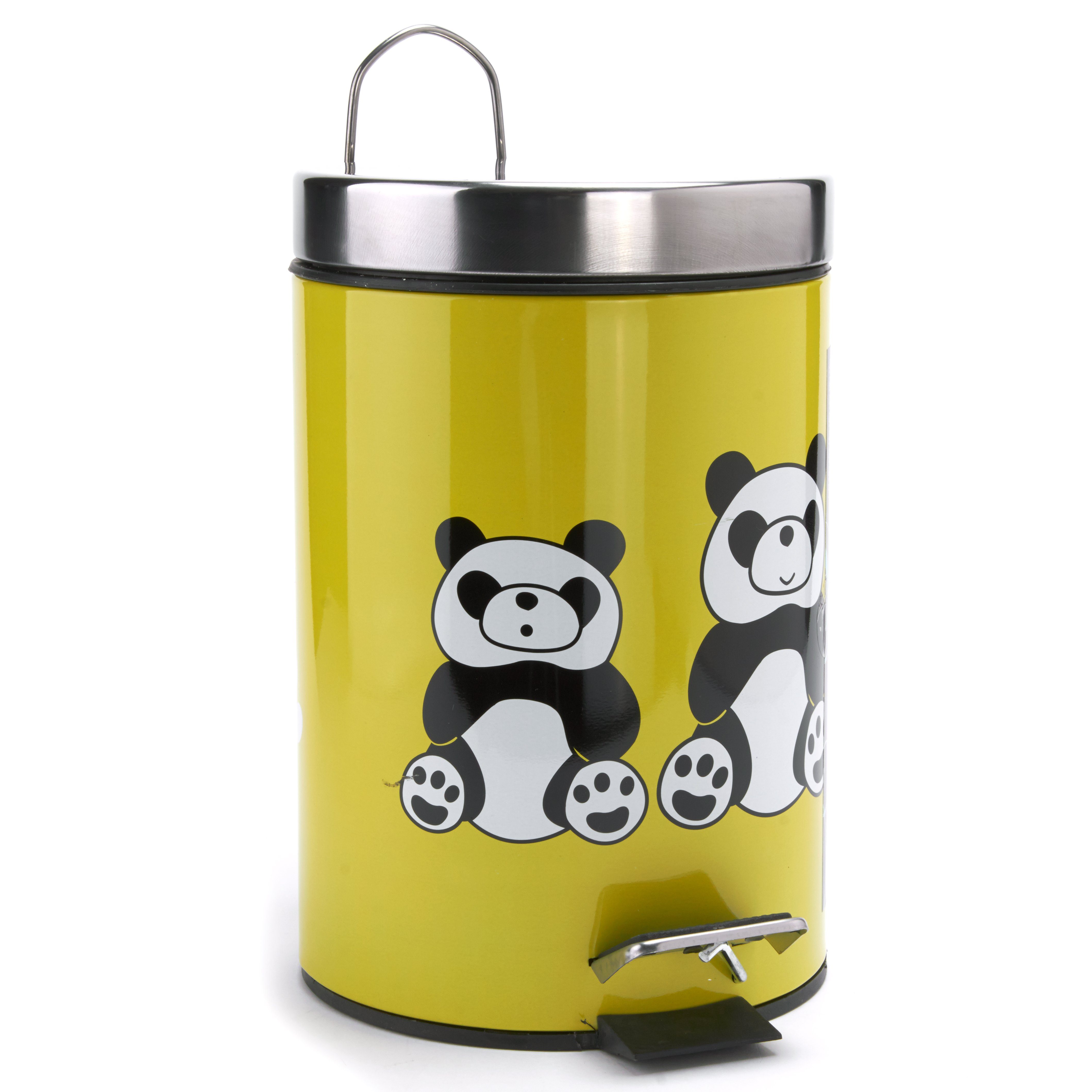 MSV Kosmetikeimer Motiv, Pedal-Treteimer, rostfreier Edelstahl, herausnehmbarer Inneneimer, exklusives Design "Panda", 3L