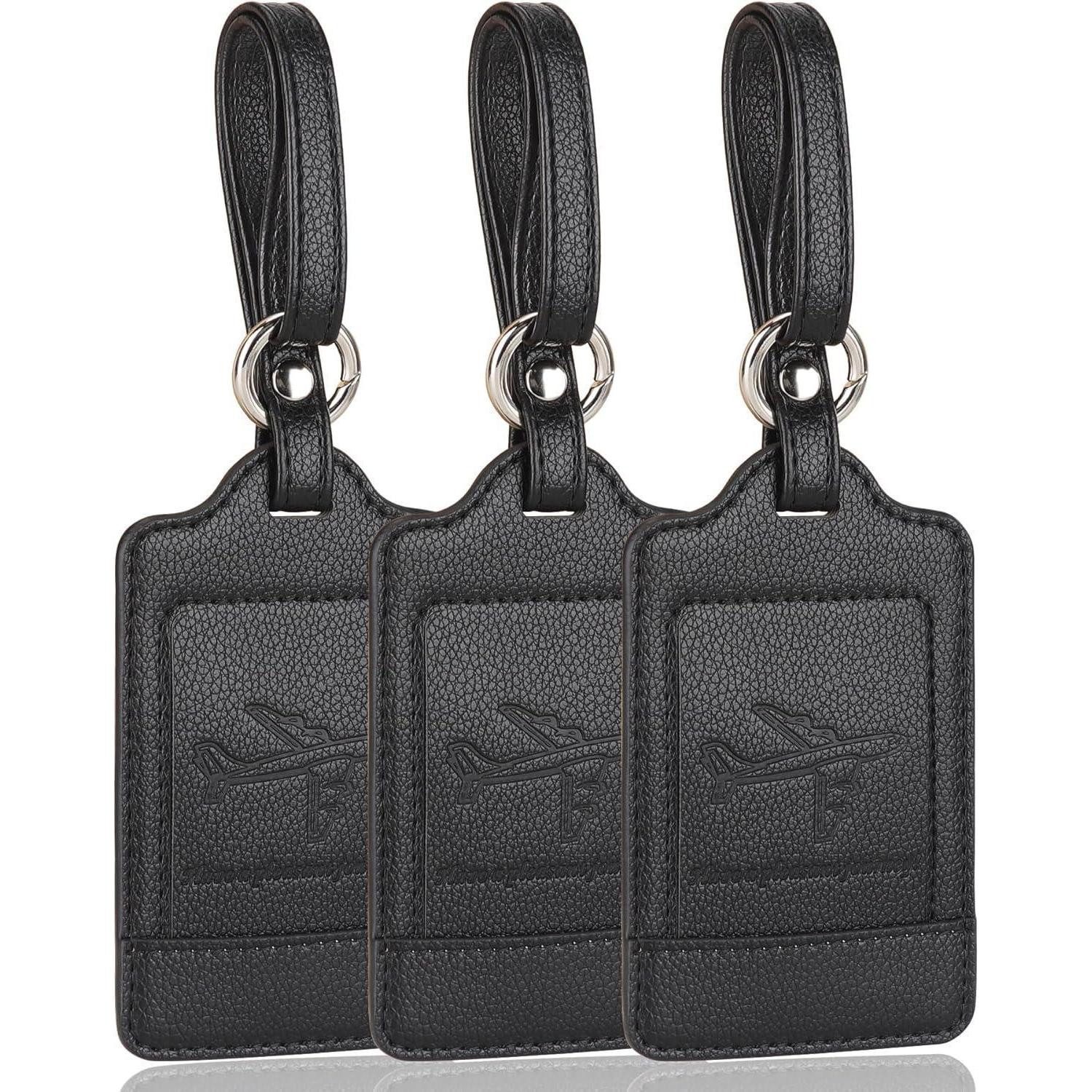 LuxusKollektion Gepäckanhänger 3er Set Kofferanhänger Schwarz PU Leder Adressschild Flugreise