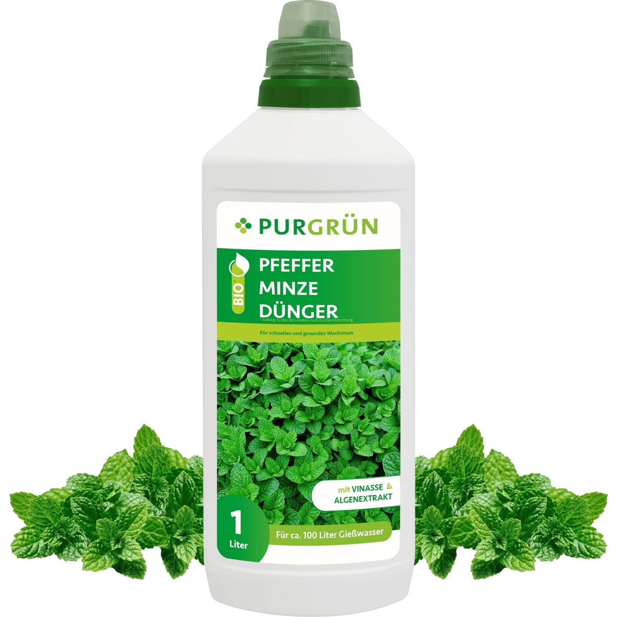 Kräuterdünger Purgrün Bio Pfefferminze Dünger, NPK 4+1+7, Algenextrakt, 1 Liter