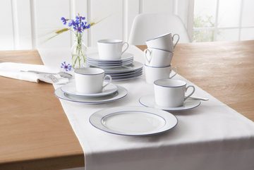 Retsch Arzberg Kaffeeservice Geschirr-Set, Service Heike Blaurand (18-tlg), 6 Personen, Porzellan, maritimer, blauer Rand, Made in Germany, 18 Teile, für 6 Personen