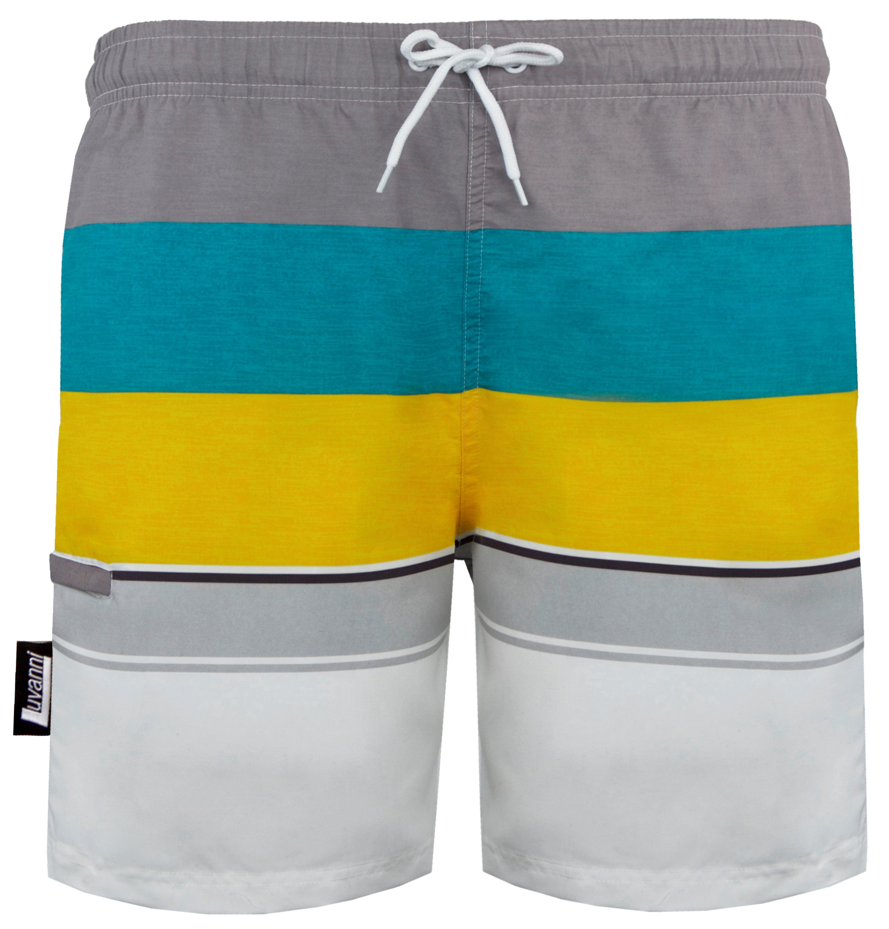 Luvanni Badehose Badehose Herren Badeshorts Schwimmhose Männer Beachshorts gelb Grau-Gelb Streifen 600v33 grau Streifenmuster rot mit blau Boardshorts