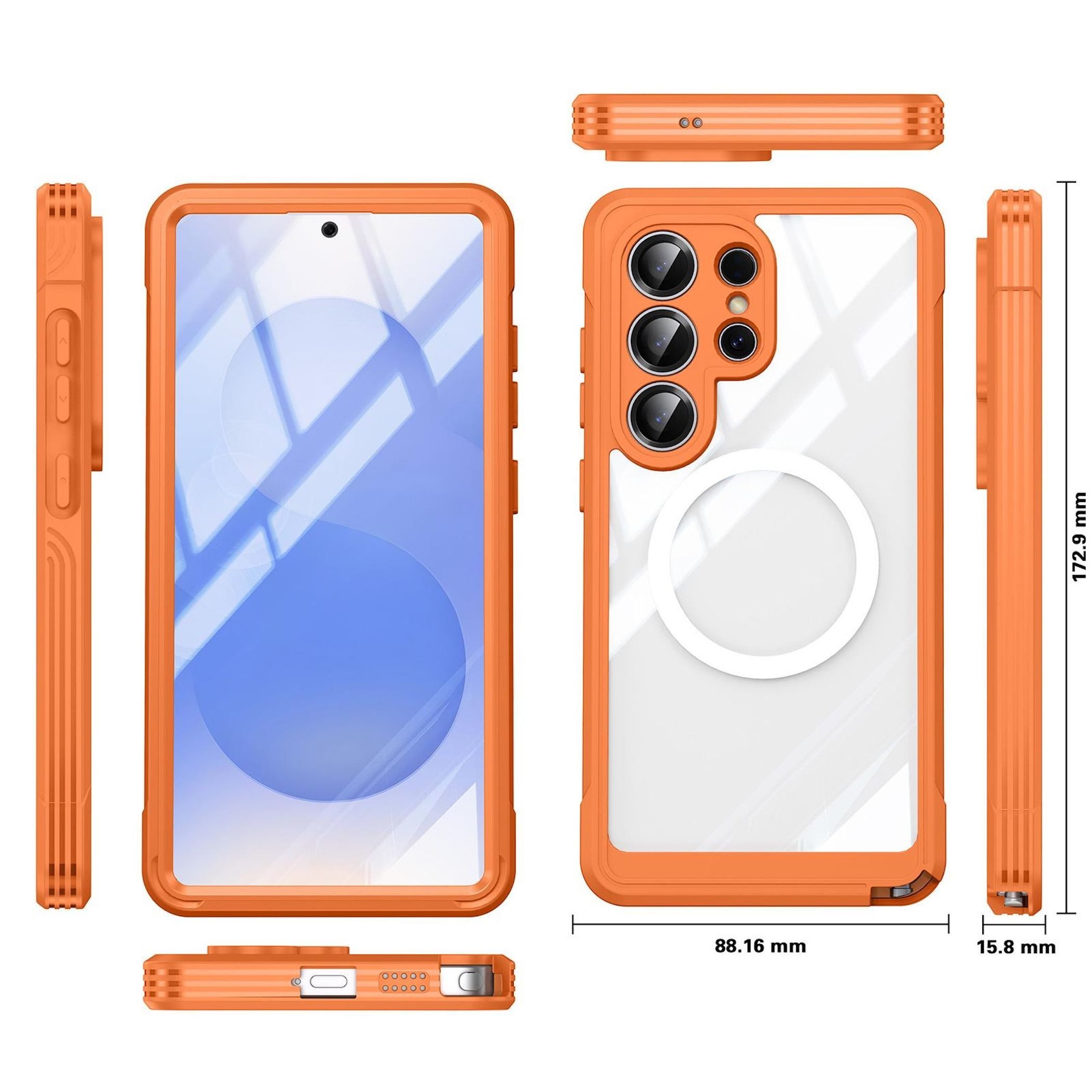 Wigento Handyhülle MagSafe für Samsung Galaxy S26 Ultra 5G 360 Grad Bumper Orange 6,9 Zoll, Full Body, MagSafe-Unterstützung, präzise Passform