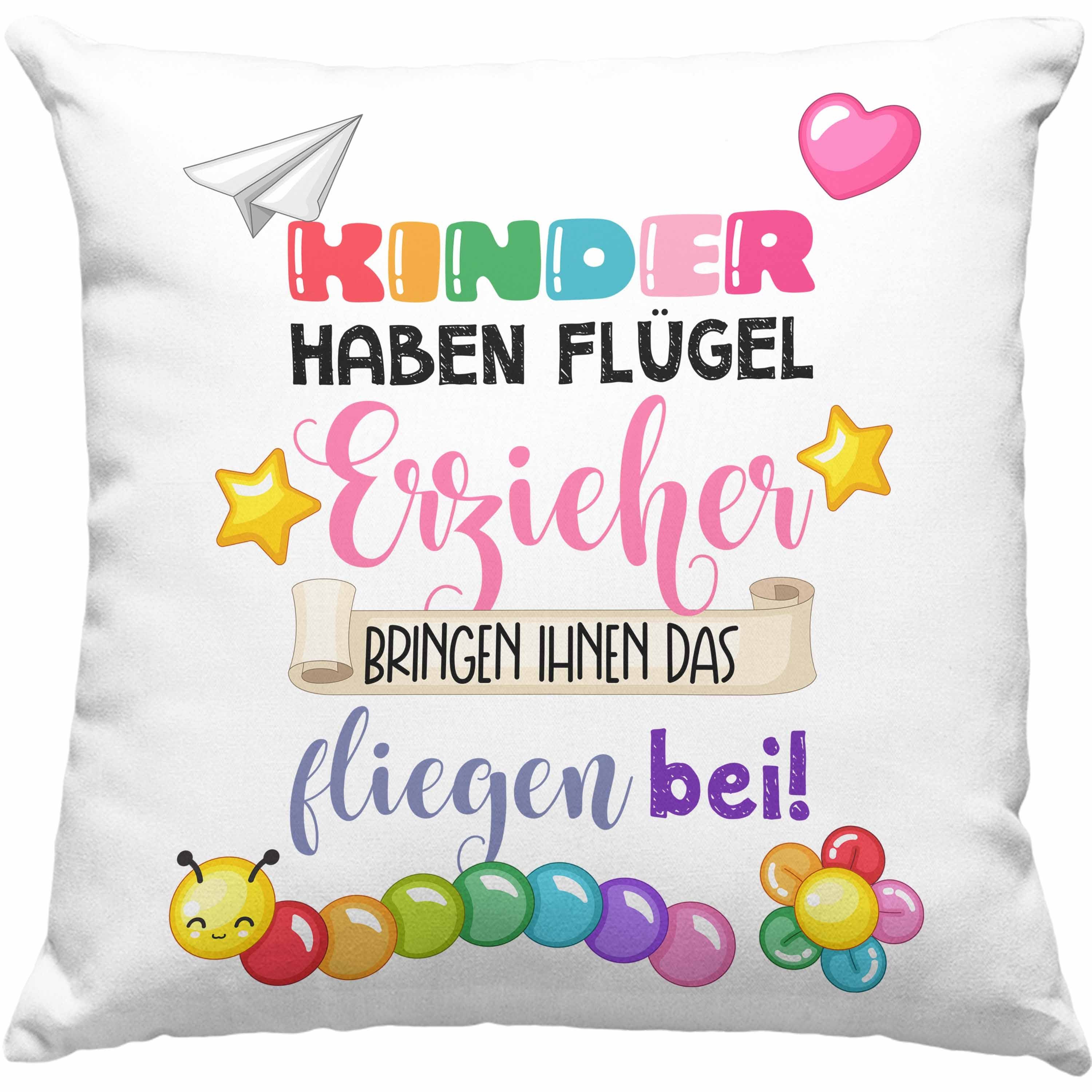 Trendation Dekokissen Trendation - Erzieherin Kissen Geschenk Danke Dankeschön Abschiedsgeschenk Beste Kindergärtnerin Spruch Kinder Haben Flügel Dekokissen mit Füllung 40x40 Grau