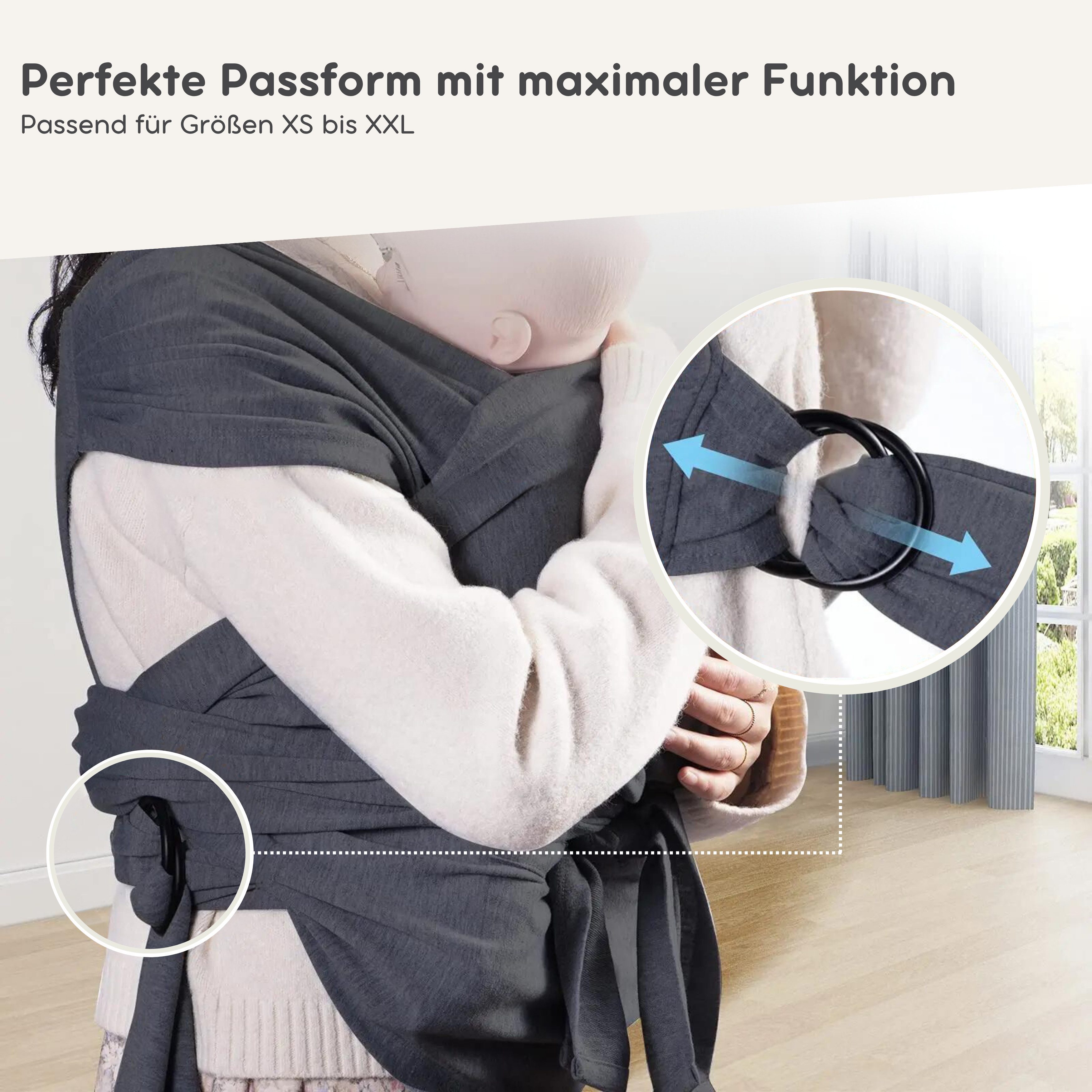 SKY & ZEN Baby Wrap for Newborns - Baby Wrap without Tying, Baby Carrier from Birth to 15 Kilos, Elastic Baby Wrap