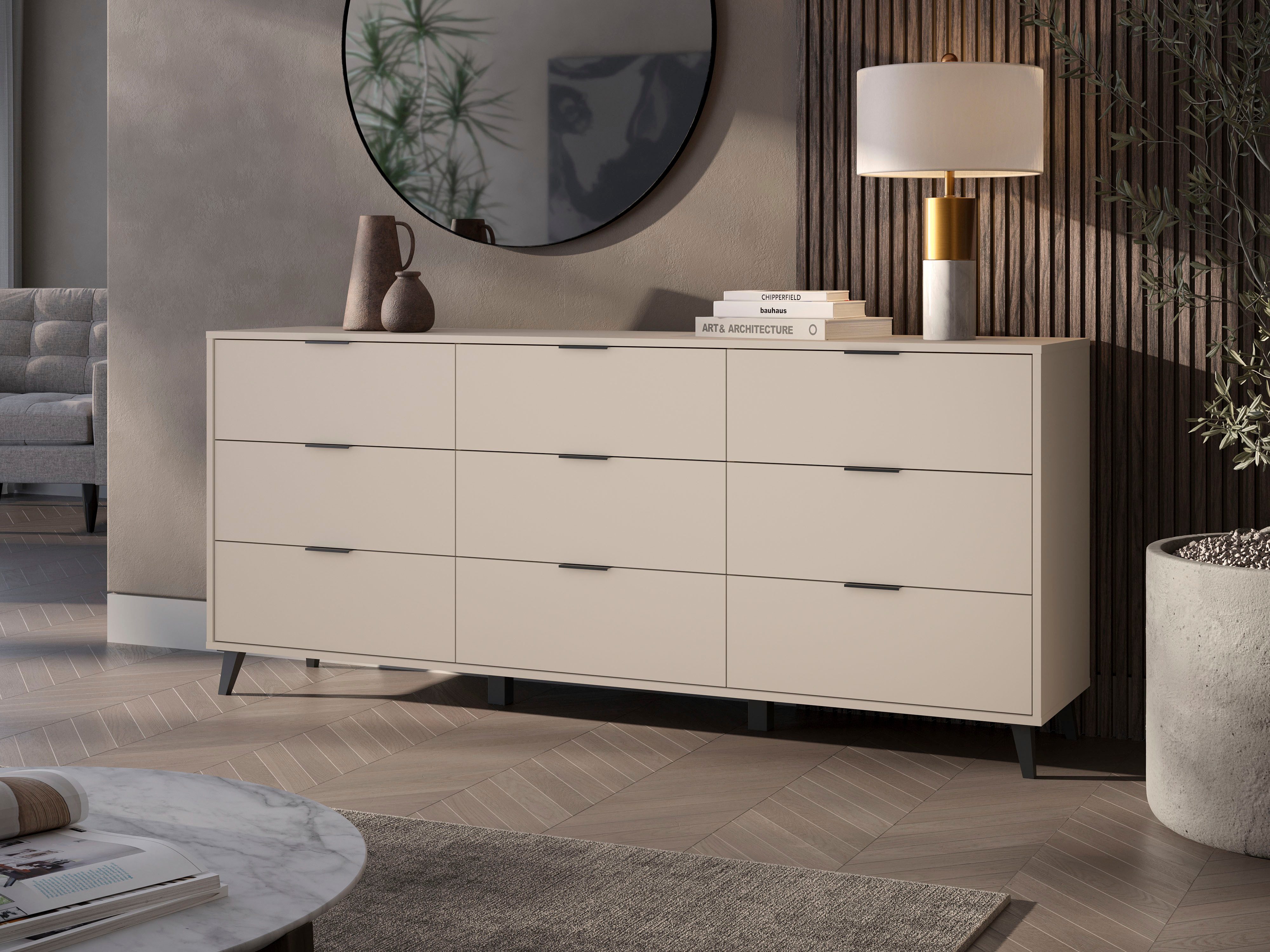 OTTO home Sideboard Oslo, B/H/T: 180/76/39,5 cm, 9 Schubladen, schwarze Metallgriffe, viel Stauraum