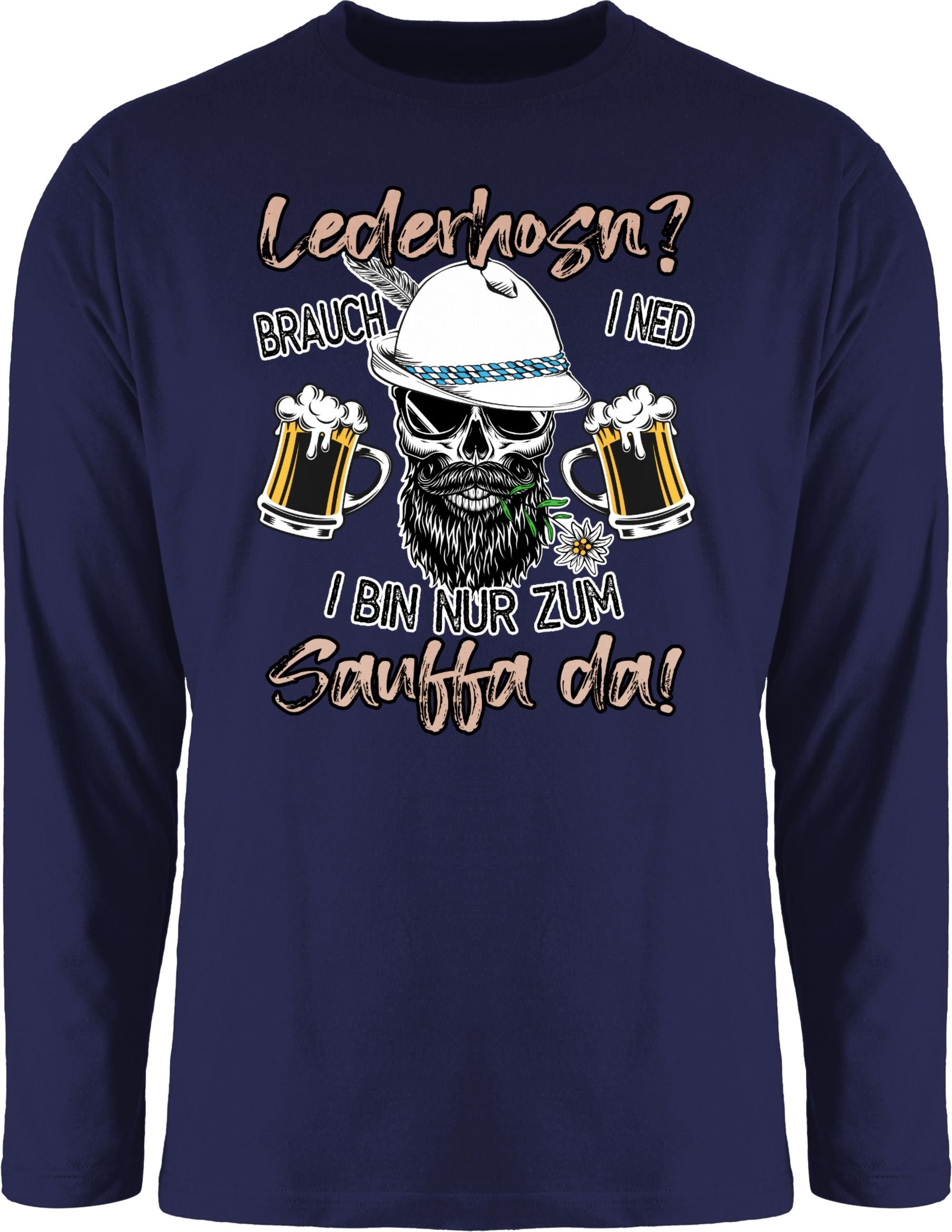 Lederhose für Oktoberfest Mode Lausbua 2 Spruch Navy Herren Trinken Rundhalsshirt Shirtracer Party Bayrisch Blau