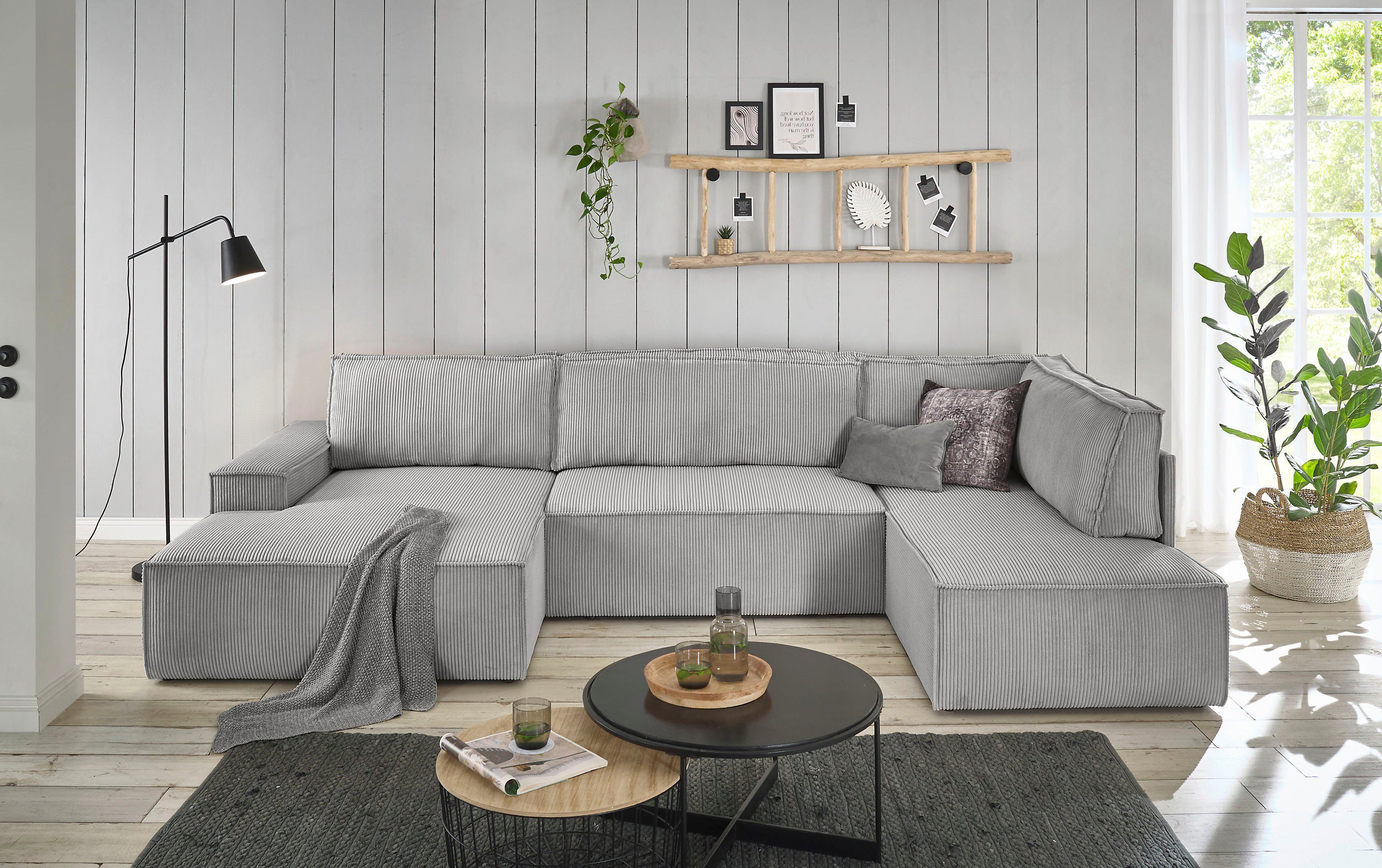 OTTO home Wohnlandschaft SHERWOOD Cord U-Form, 329 cm - OTTO. Verlässliche Qualität., Schlaffunktion m. Bettkasten (194x139 cm), Cord, Vintage, Samtvelours
