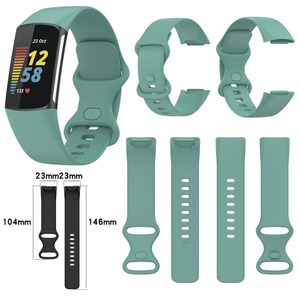 Wigento Smartwatch-Armband Für Fitbit Charge 5 Hochwertiges Kunststoff /  Silikon Uhr Watch Smart Sport Armband Dunkel Grün Frauen Größe S