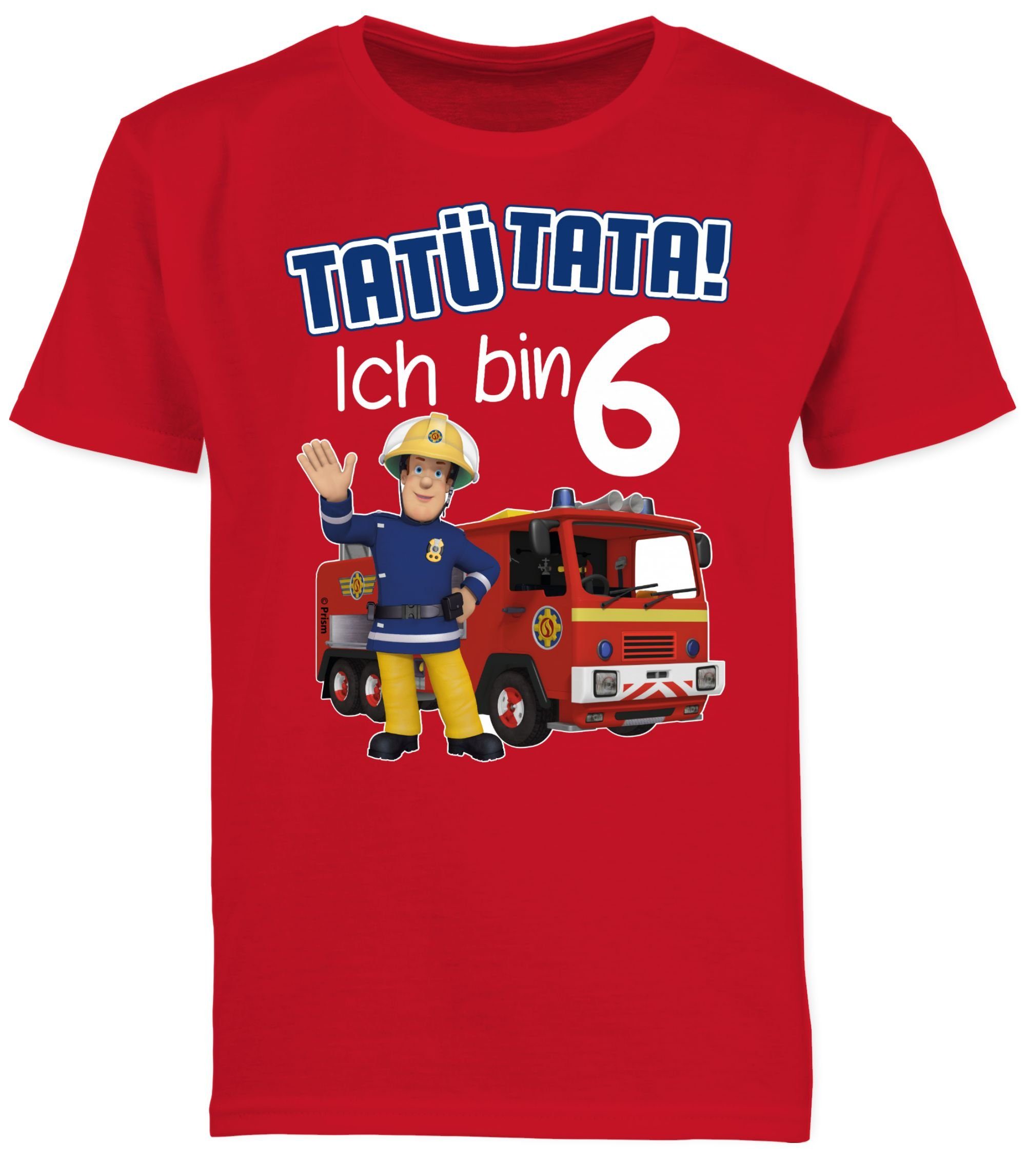 blau T-Shirt Rot Jungen Sam bin 6 Shirtracer Ich Tatü Tata! Feuerwehrmann 02 -