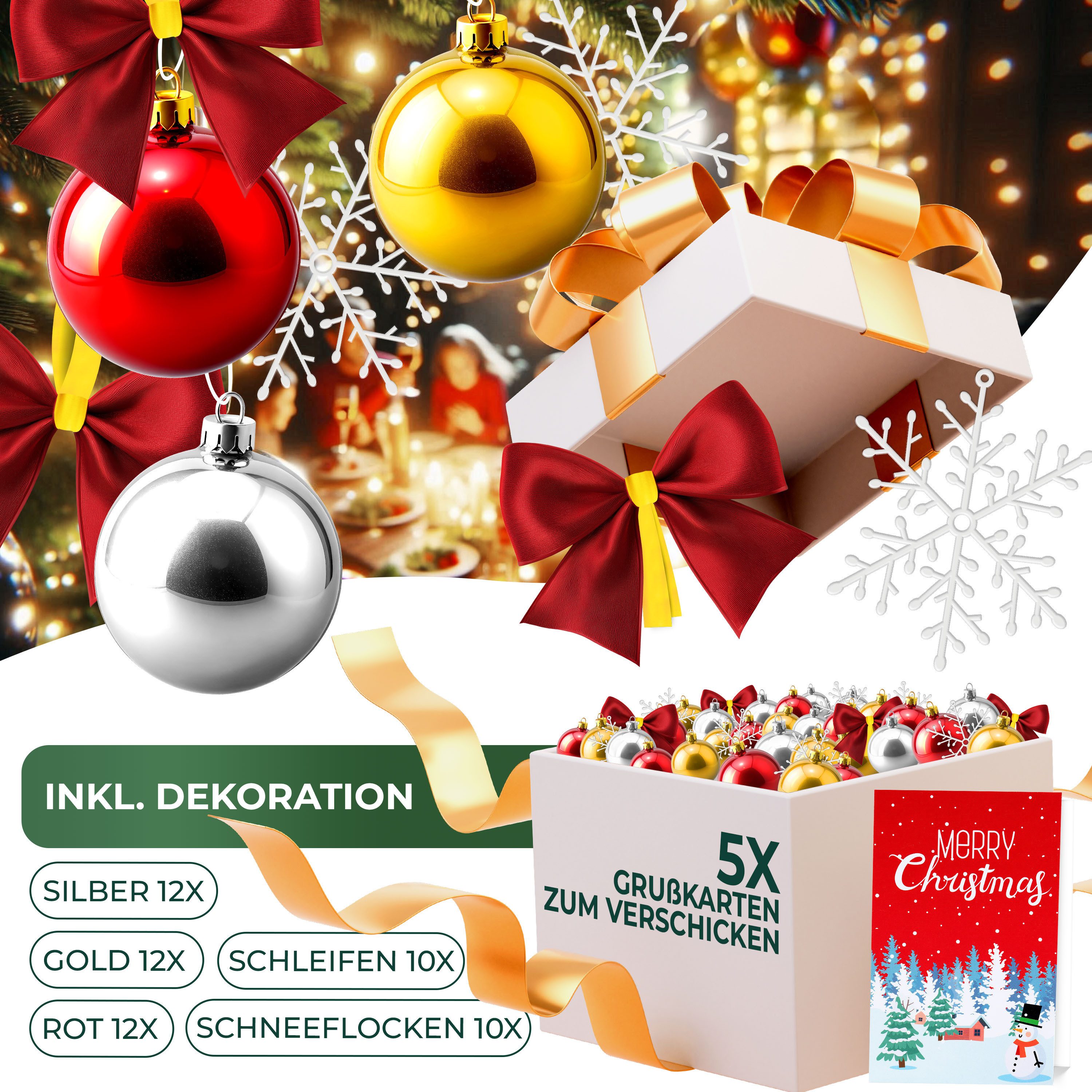 Kunstgirlande Weihnachtsgirlande LED Girlande 5m inkl. Deko-Schmuck & Fernbedienung, KESSER, Weihnachtsdeko, Tannengirlande mit LED-Beleuchtung, In & Outdoor