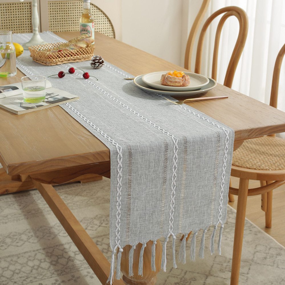 Tischläufer Boho Creme Landhausstil Quasten Tischläufer, Waschbar Tisch Dekoration