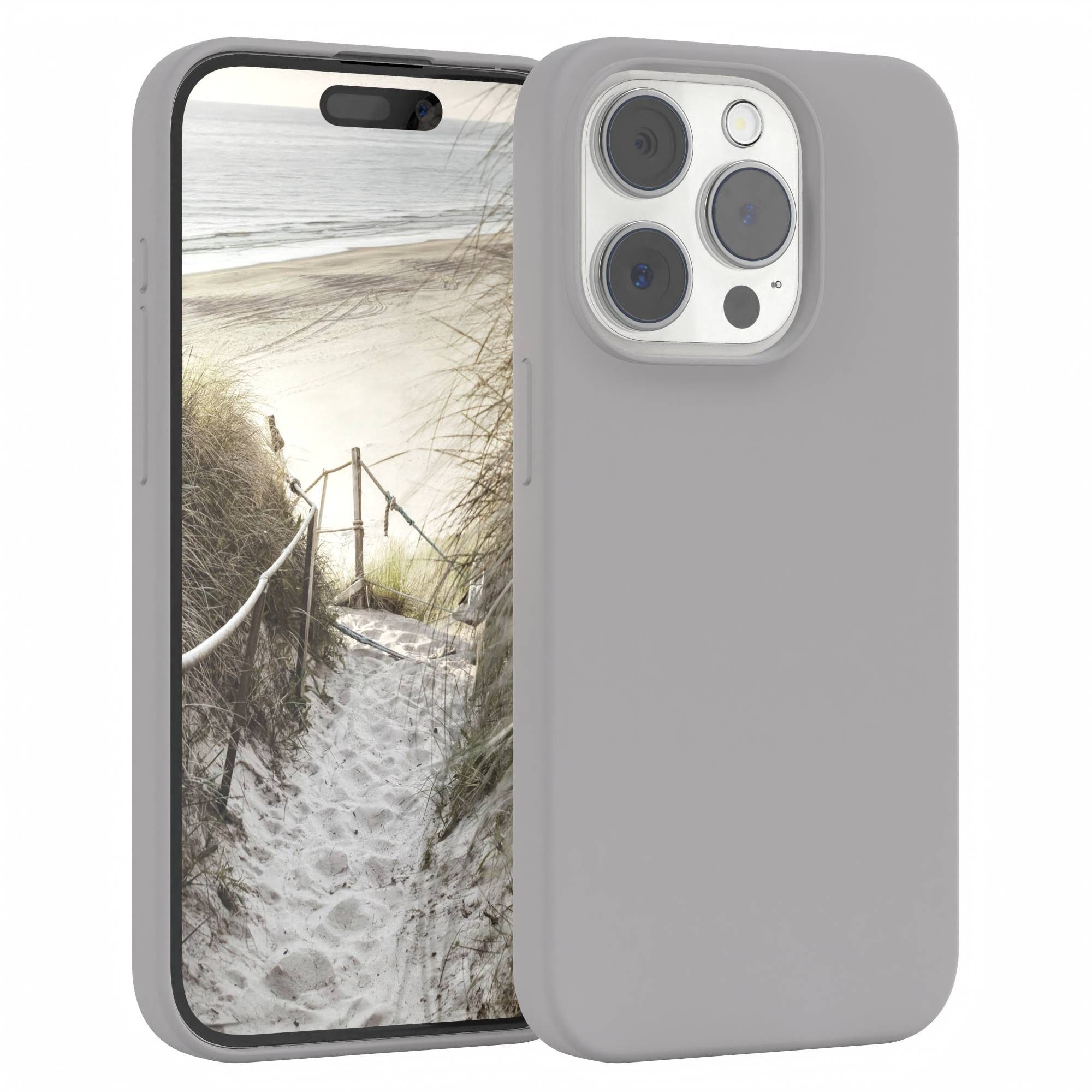EAZY CASE Handyhülle Premium Silikon Case für Apple iPhone 15 Pro 6,1 Zoll, Handy Softcase Hülle Silikon mit Displayschutz Case Hellgrau