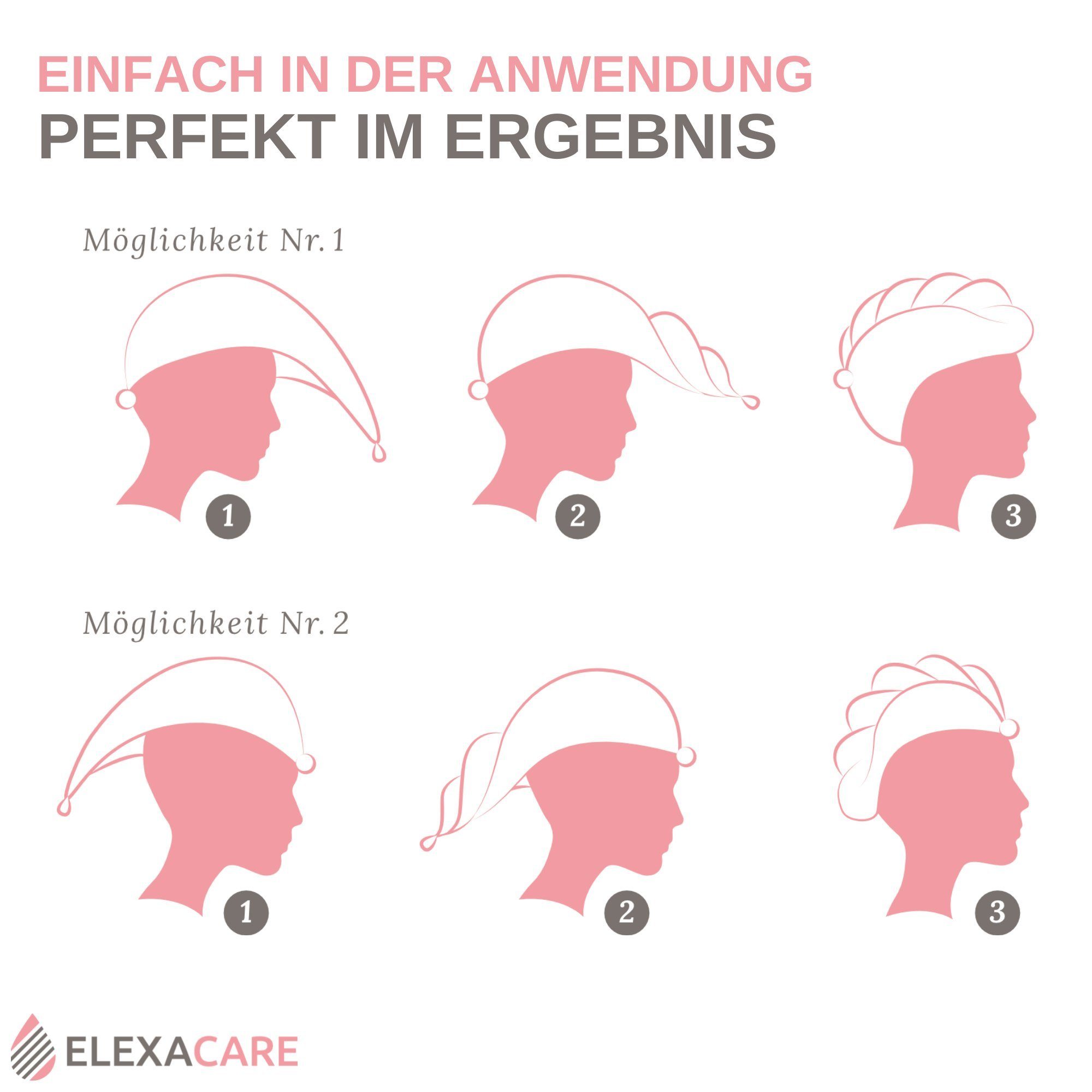 ELEXACARE Turban-Handtuch Haarturban mit Knopf, Mikrofaser (2-St), Turbanhandtuch mit Knopf und Schlaufe – Bild 5 von 5