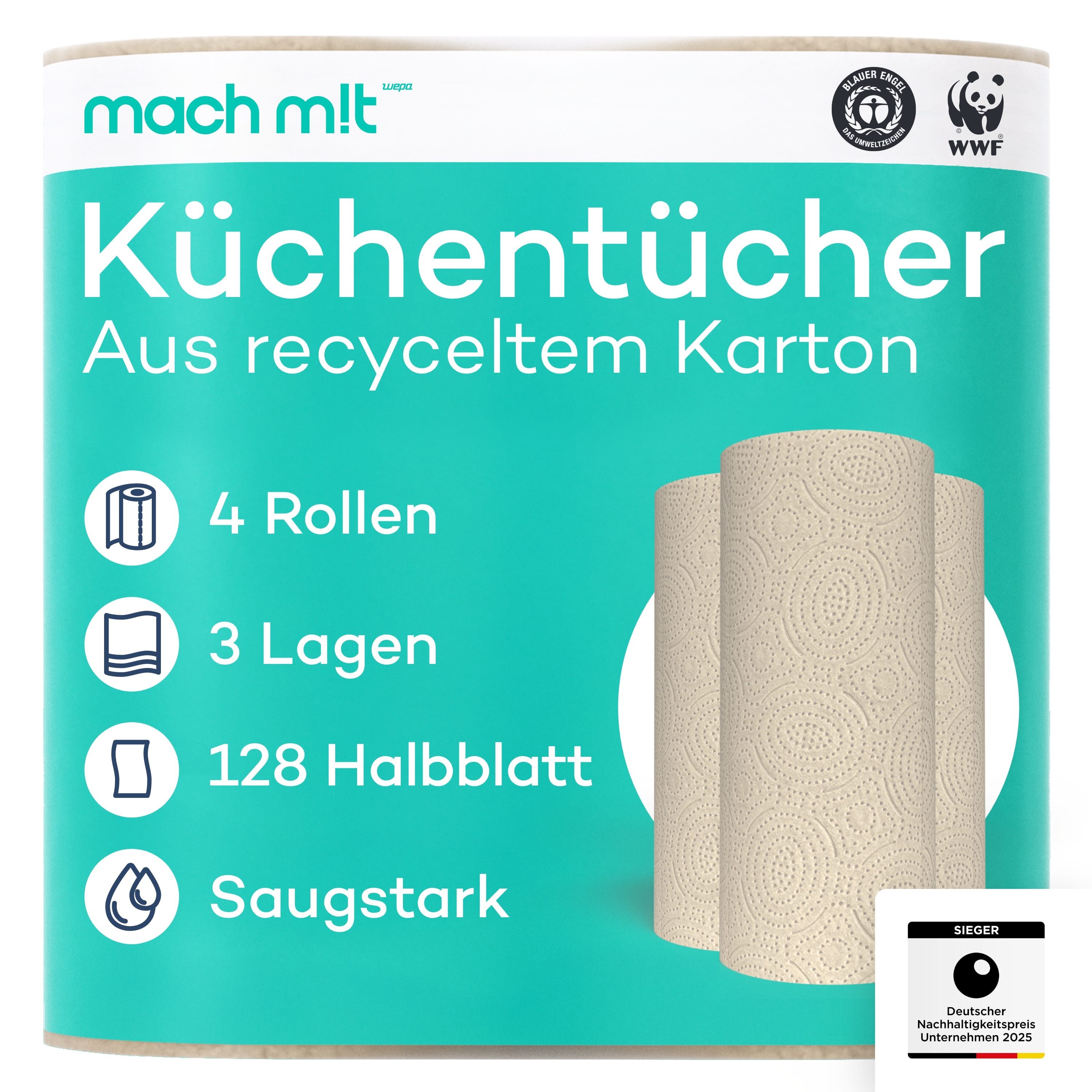 mach m!t Бумагаküchenrolle 4 o. 32 Rollen - 3-lagig - 128 Blatt (4-St)