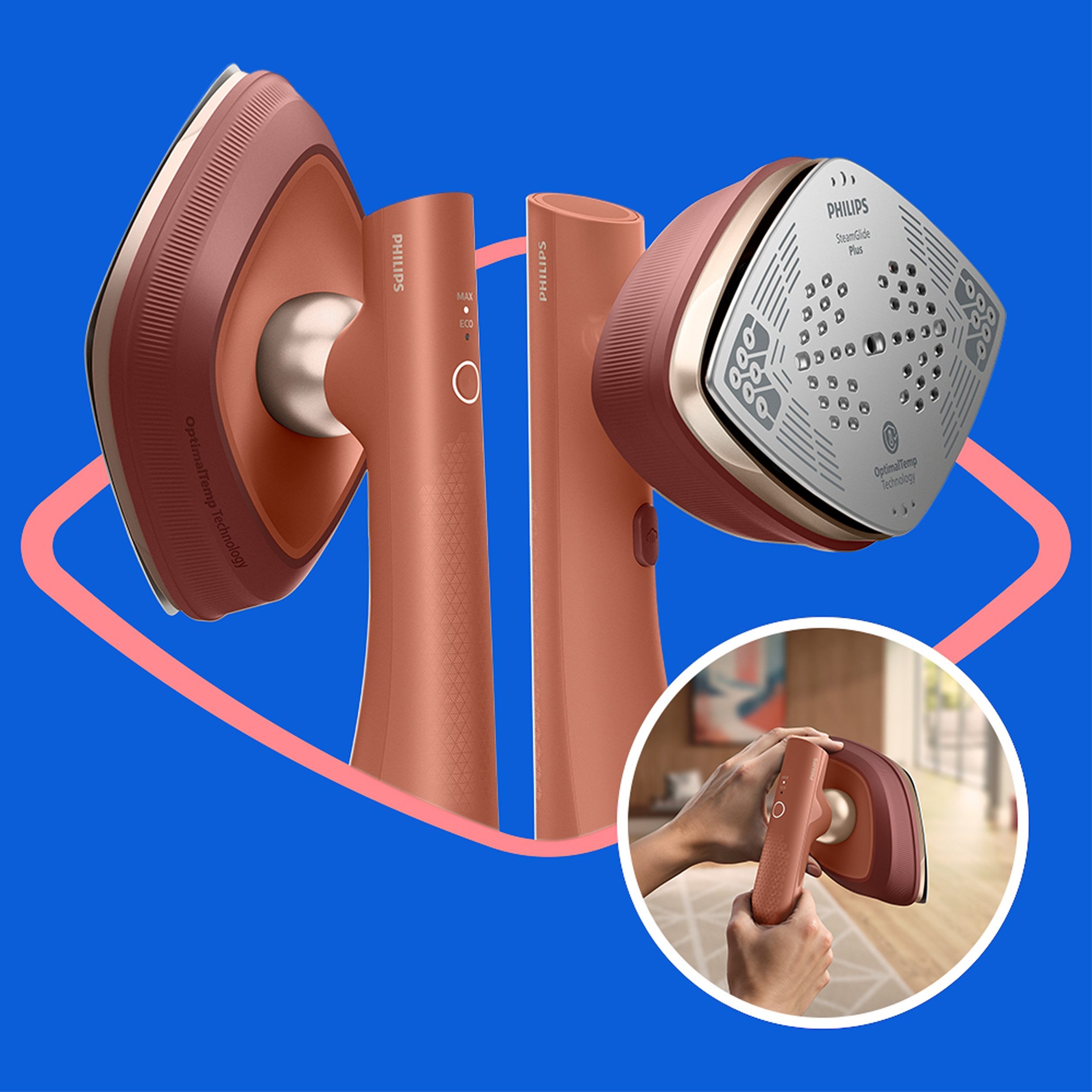 Philips Dampfbügeleisen GC213/10 OneTurn 2-in-1 Bügeleisen & Steamer, StyleMat & Dock inkl., 1800 W, SteamGlide Plus, 200ml Wasserbehälter und 90 g Dampfstoß