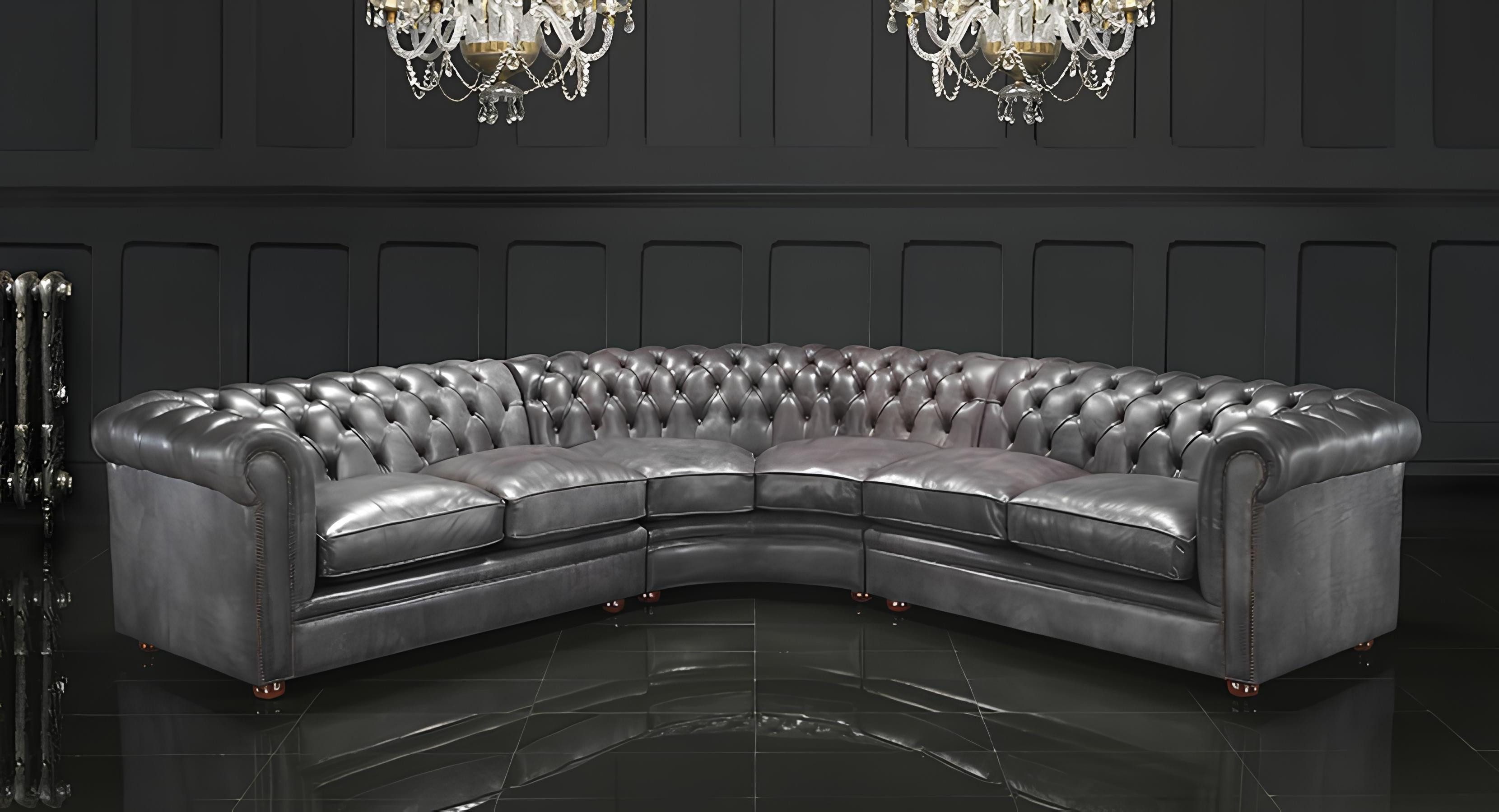 Xlmoebel Ecksofa Chesterfield Ecksofa Grau Samt und Leder im eleganten Design, Ecksofa 1 Teile, Hergestellt in Europa