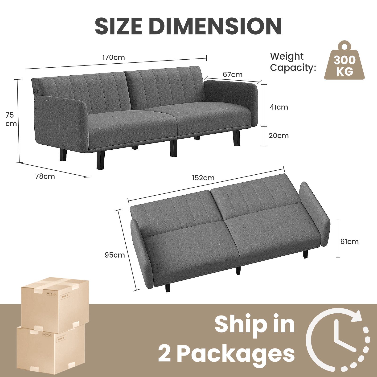 BIGZZIA Schlafsofa 3-Sitzer-Convertible-Sofa - 2 in günstig online kaufen