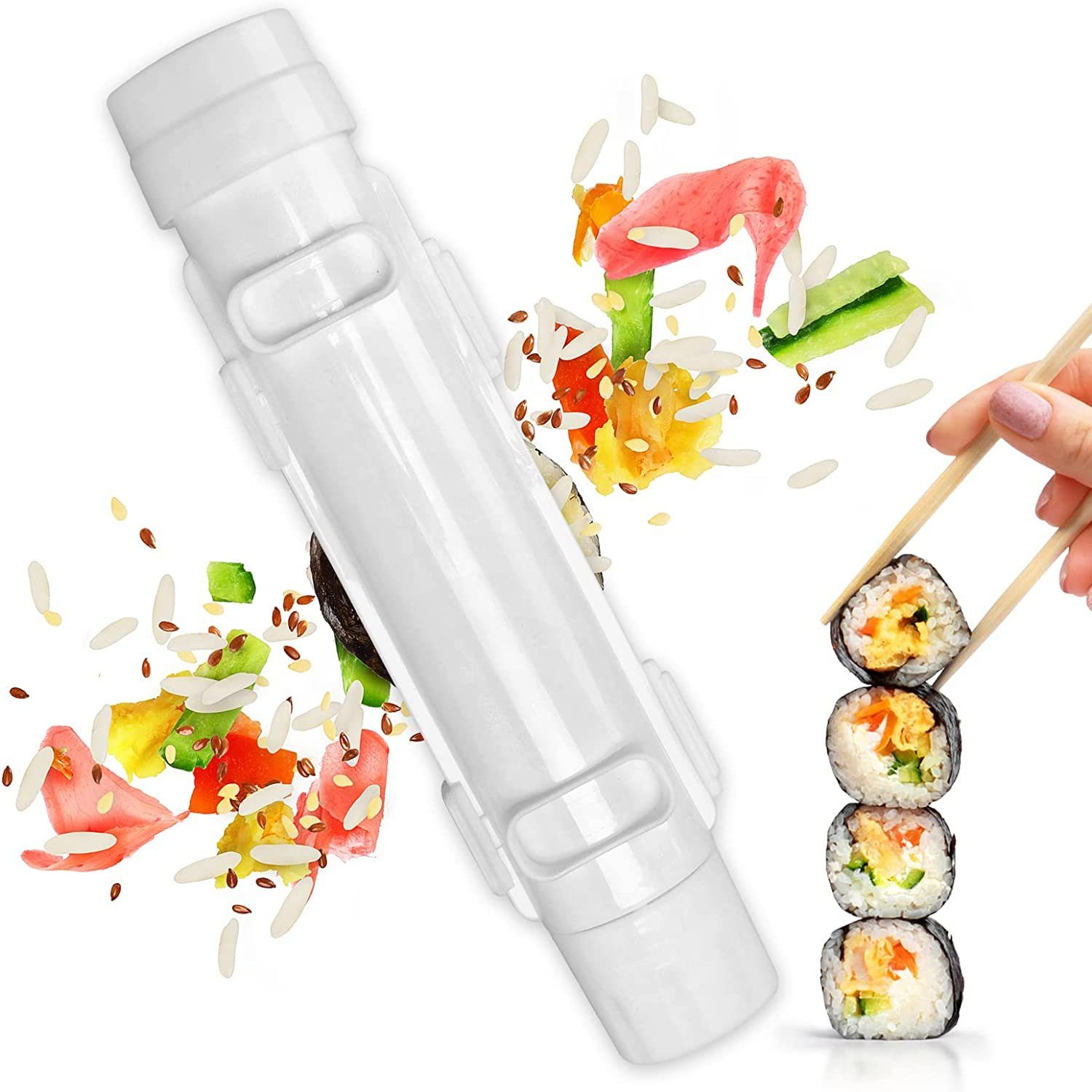 NUODWELL Zubereitungswerkzeuge gemeinsame Sushi-Bazooka, Weiß Sushi-DIY-Maschine, Sushiteller
