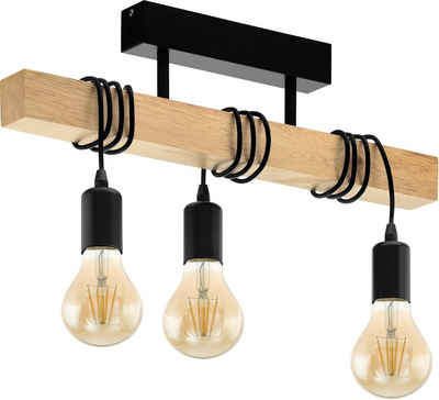EGLO Deckenleuchte »TOWNSHEND«, schwarz, braun / L55 x H26,5 x B10,5 cm / exkl. 3 x E27 (je max. 60W) / Deckenlampe - Vintage - Retro - Design - Lampe - Pendellampe - Hängelampe - Esstischlampe - Esstisch - Wohnzimmerlampe - Holzleuchte