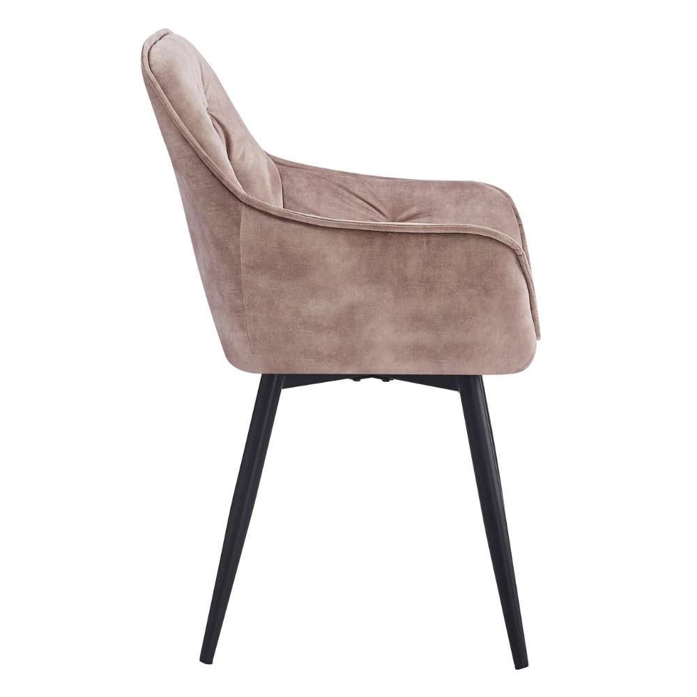 LebensWohnArt Stuhl Design Drehstuhl UDINA creme Samt Armlehne gepolstert Ziersteppung