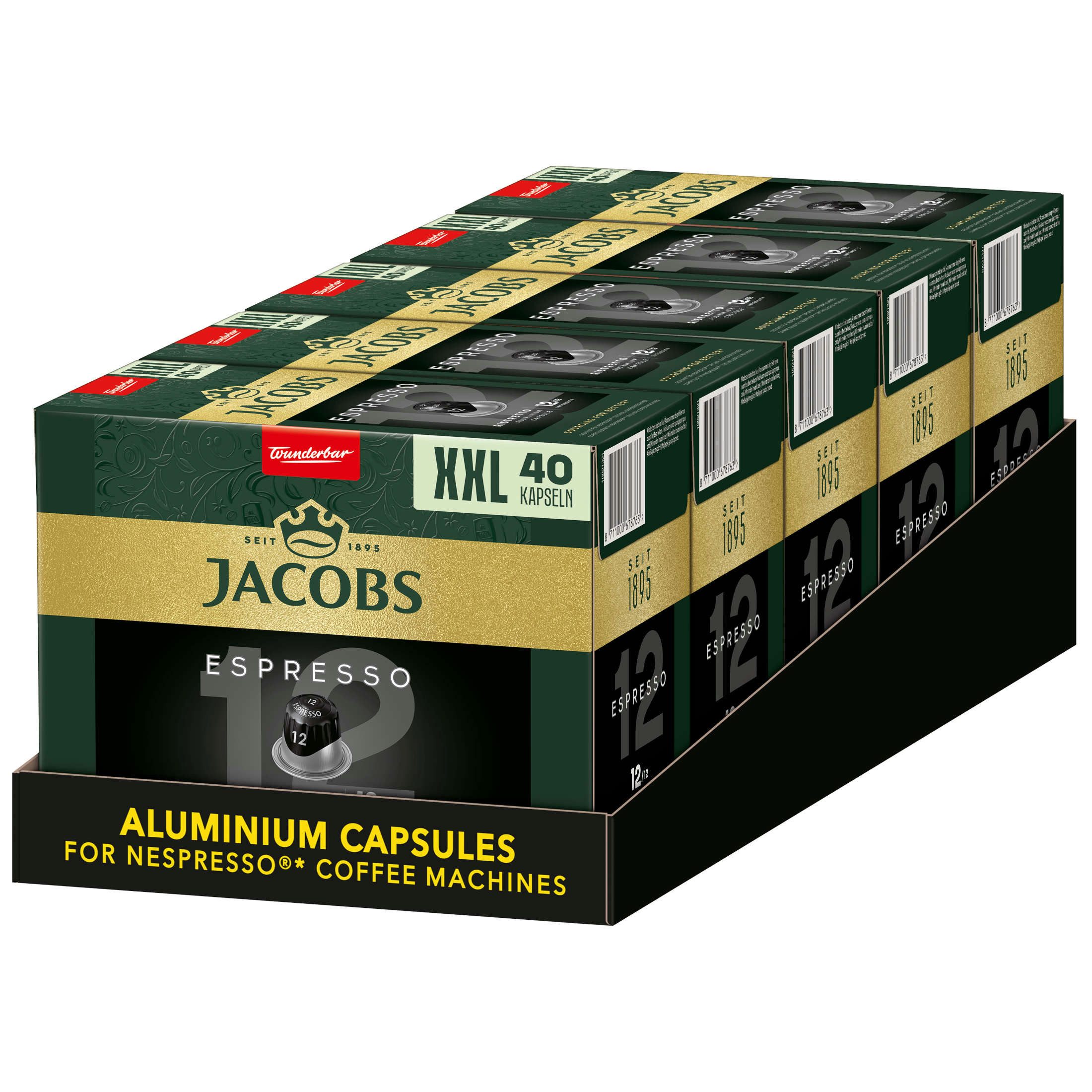 JACOBS Kaffee Kapseln Espresso 12 Ristretto XXL-Pack 5 x 40 Nespresso®* kompatibel, (Packung, 5er Pack)