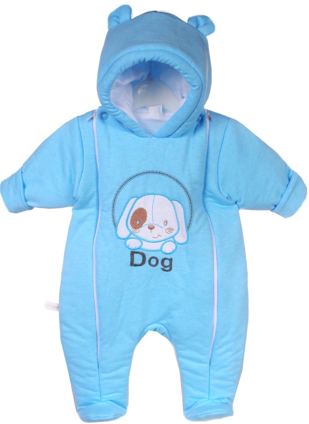La Bortini Schneeoverall Wagenanzug Babyanzug Baby Overall Übergangsoverall in Türkis mit Hund weich, mit Reißverchluss 44 50 56 62 68 74