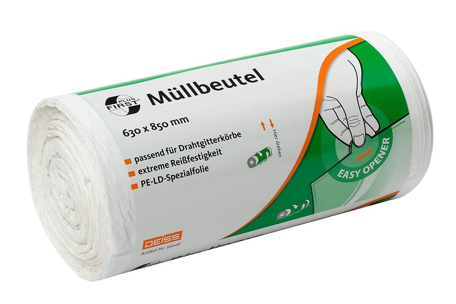Haushaltshobel Müllbeutel DEISS FIRST PLUS weiß 85 L, 50 Stück Abfallsäcke