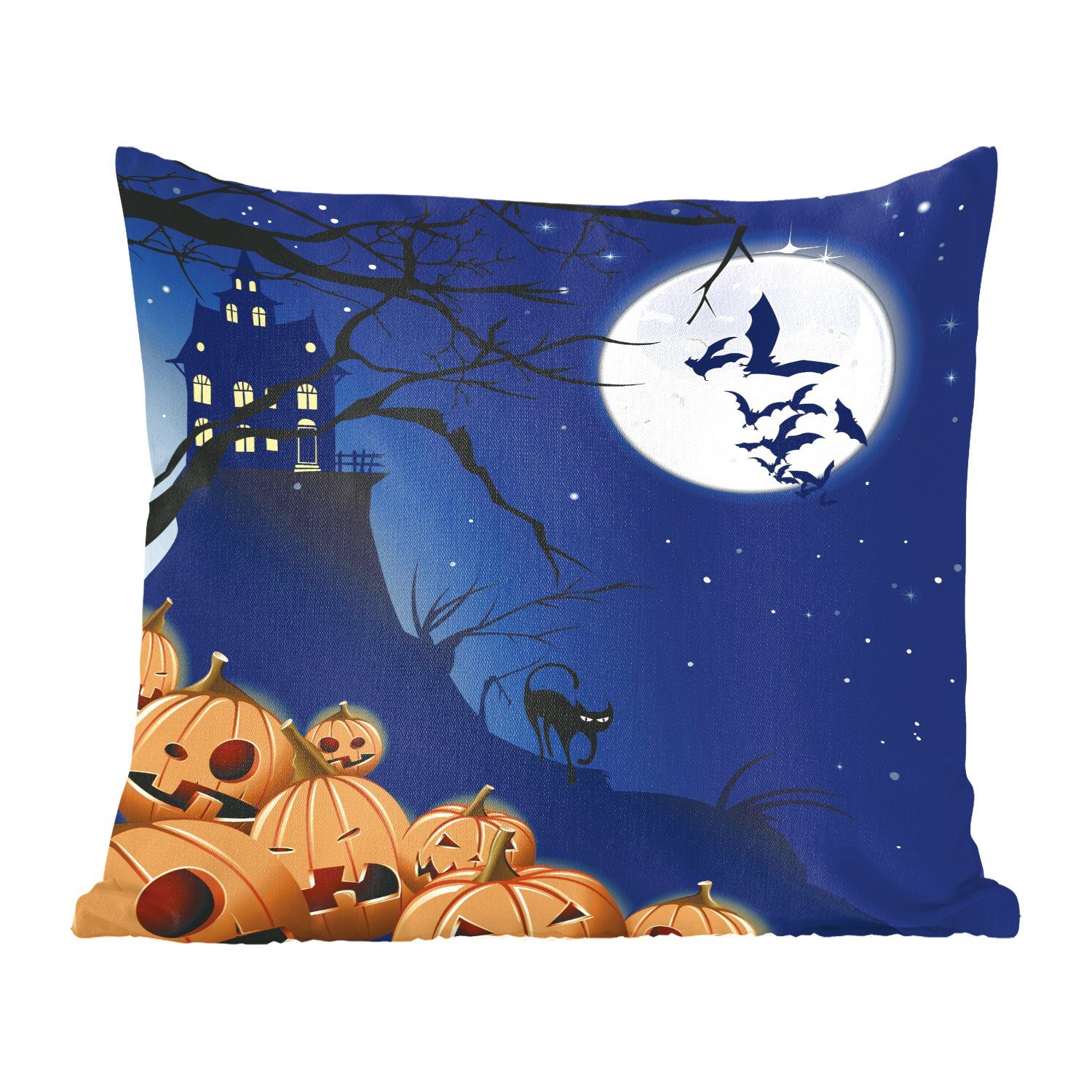 Zierkissen Dekokissen Deko, Schlafzimmer, Illustration, Sofakissen mit für MuchoWow Füllung in Halloween-Nacht Wohzimmer, Eine einer