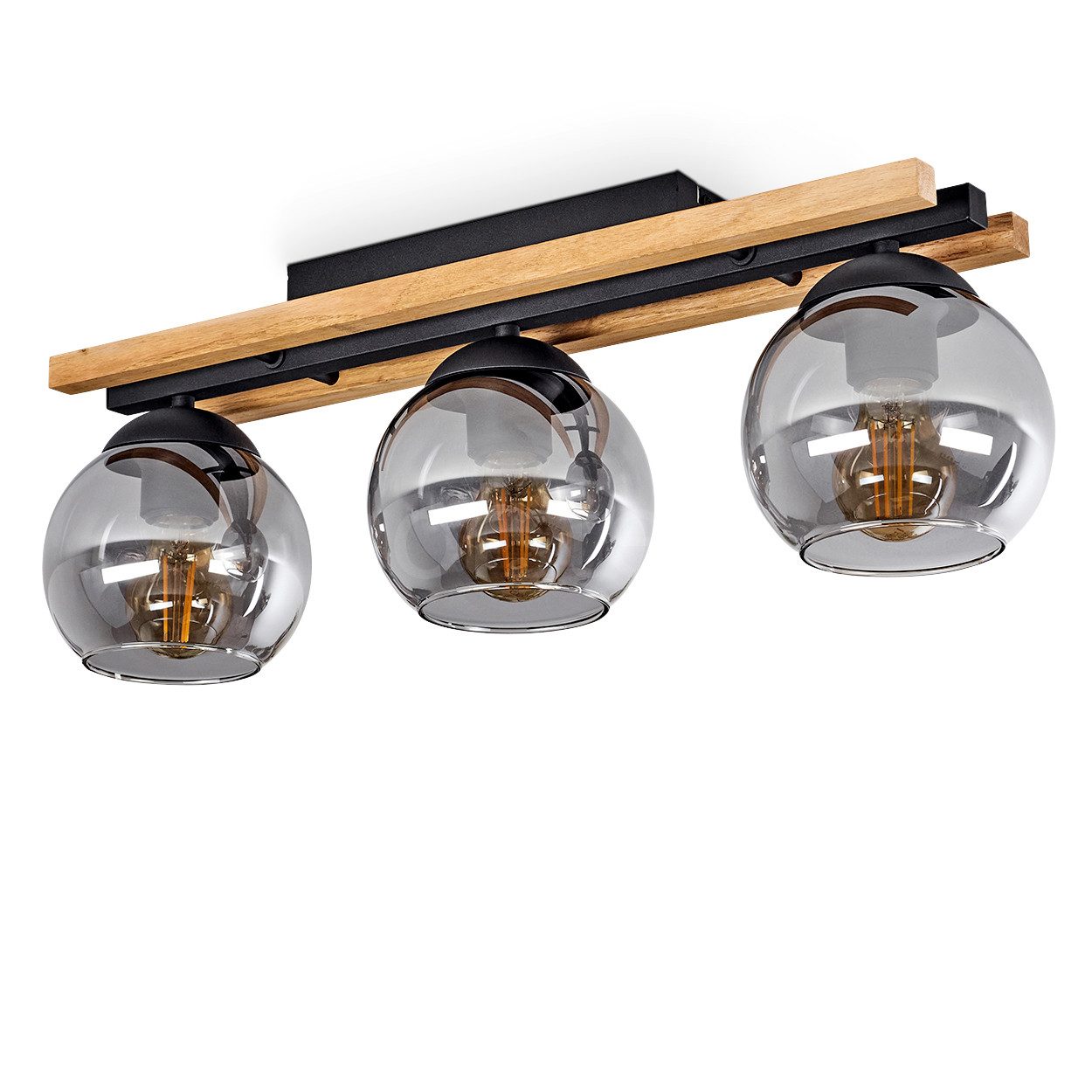 hofstein Deckenleuchte Deckenlampe aus Metall/Holz/Glas in Schwarz/Natur/Ra günstig online kaufen