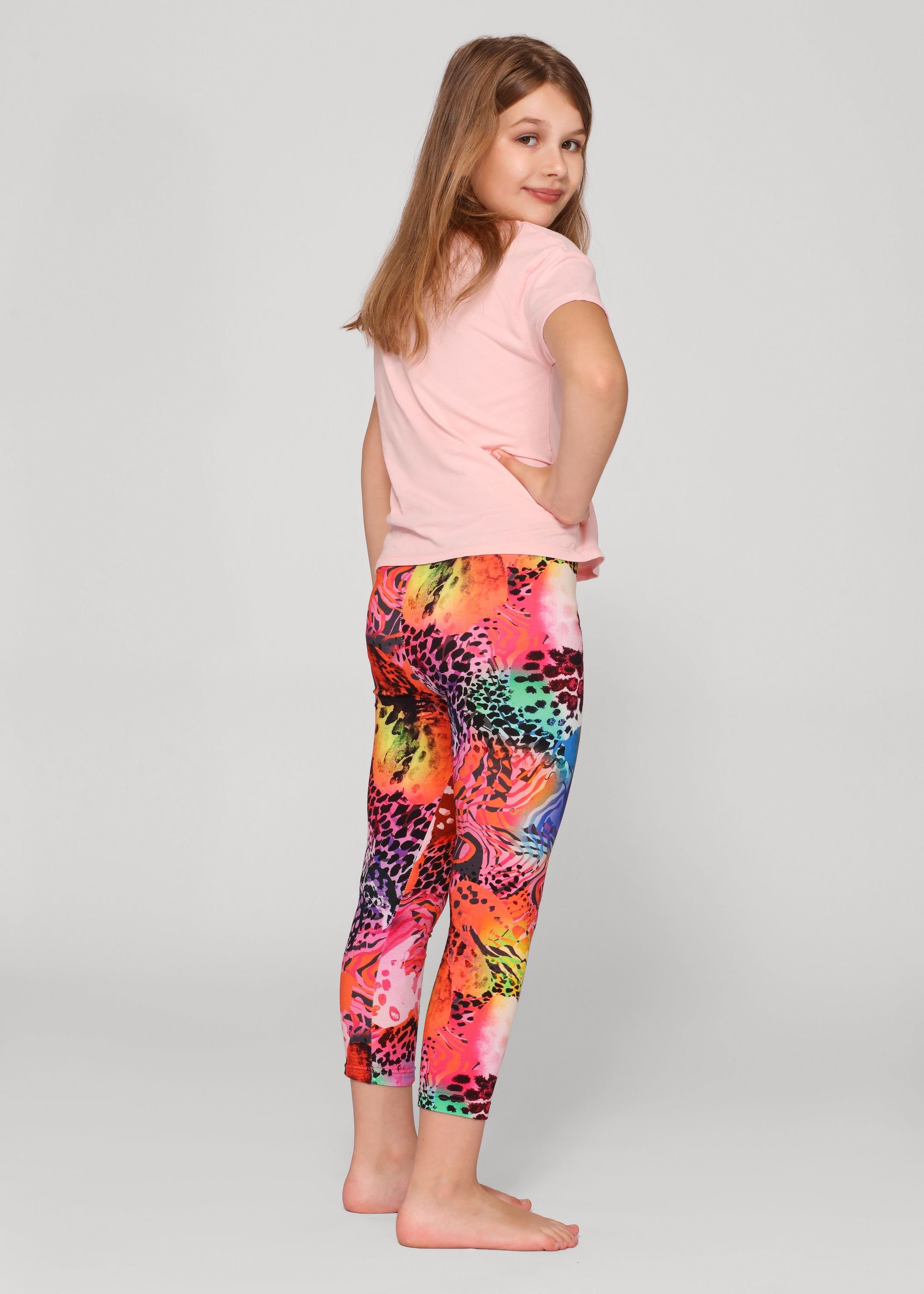 Mehrfarbig MS10-405 Leggings (1-tlg) Leggings Style elastischer Mädchen Capri 3/4 Bund Drucken Merry