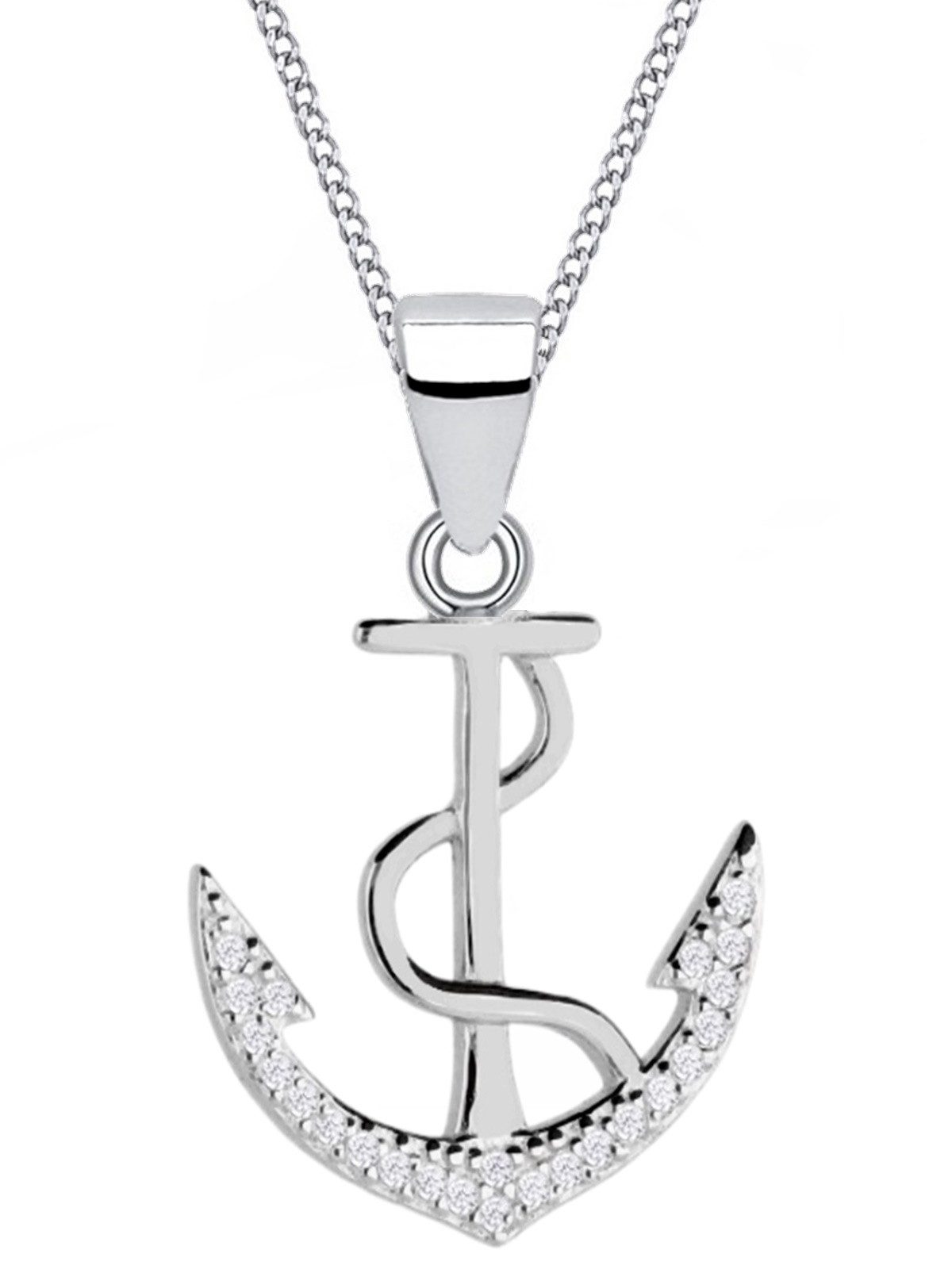 Ankeranhänger Anker Halskette 925 Silber mit Zirkonia