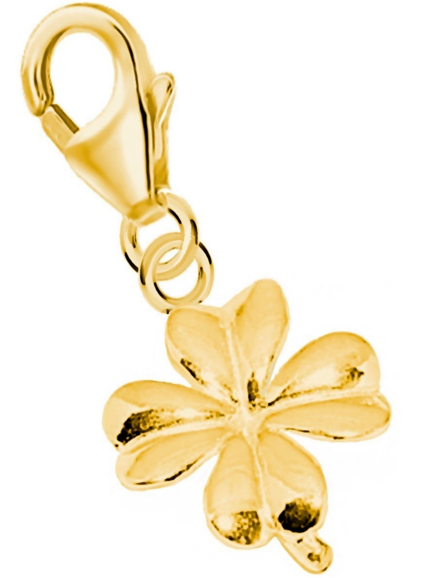 Goldene Hufeisen Charm-Einhänger Kleeblatt Karabiner Charm 925 Sterling Silber Vergoldet (1 Stück, inkl. Etui), Gelbgold überzogen