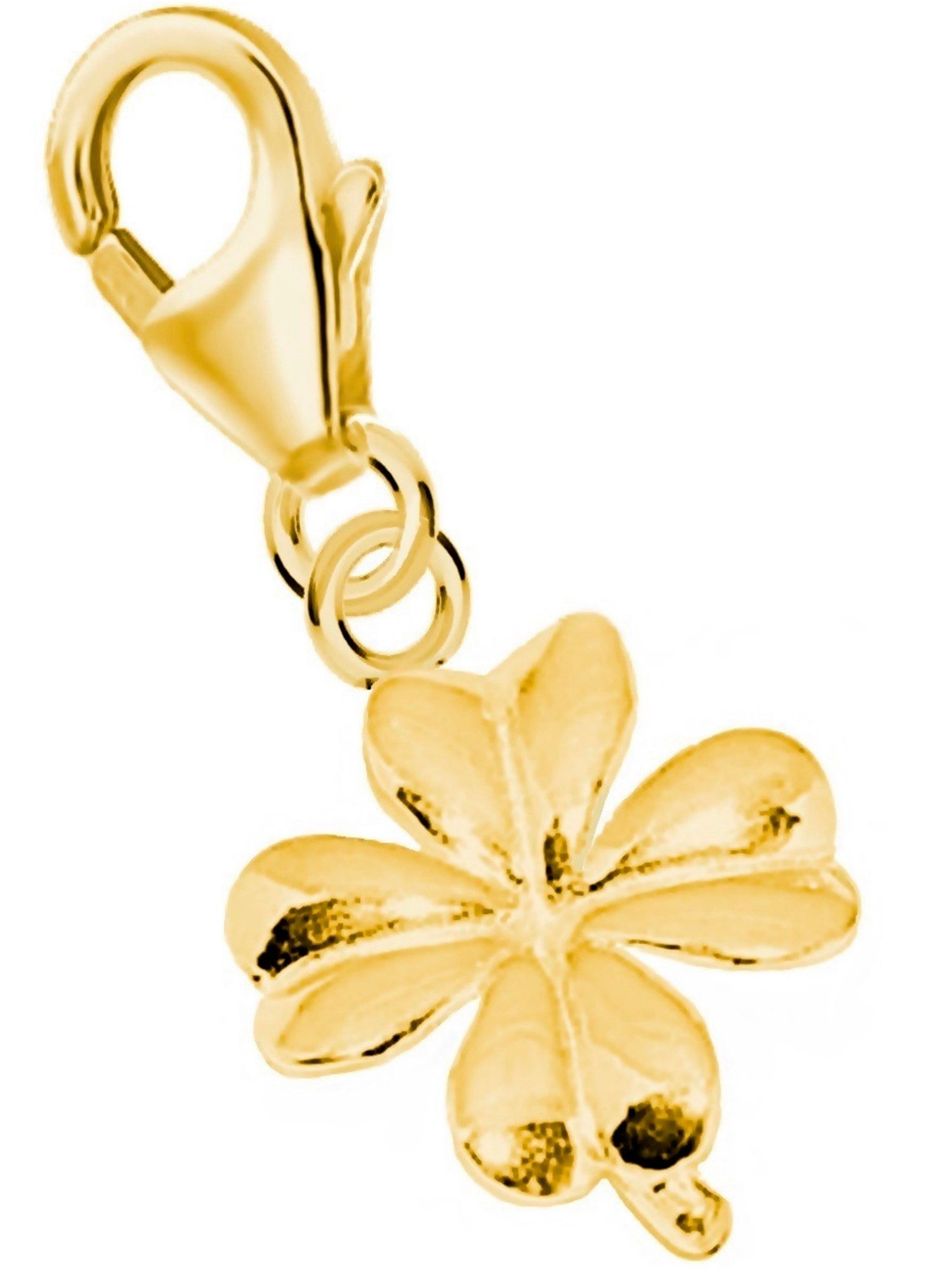 Goldene Hufeisen Charm-Einhänger Kleeblatt Karabiner Charm 925 Sterling Silber Gold Vergoldet (1 Stück, inkl. Etui), 925 Sterling Silber vergoldet Goldschmuck für Armband für Damen Kinder