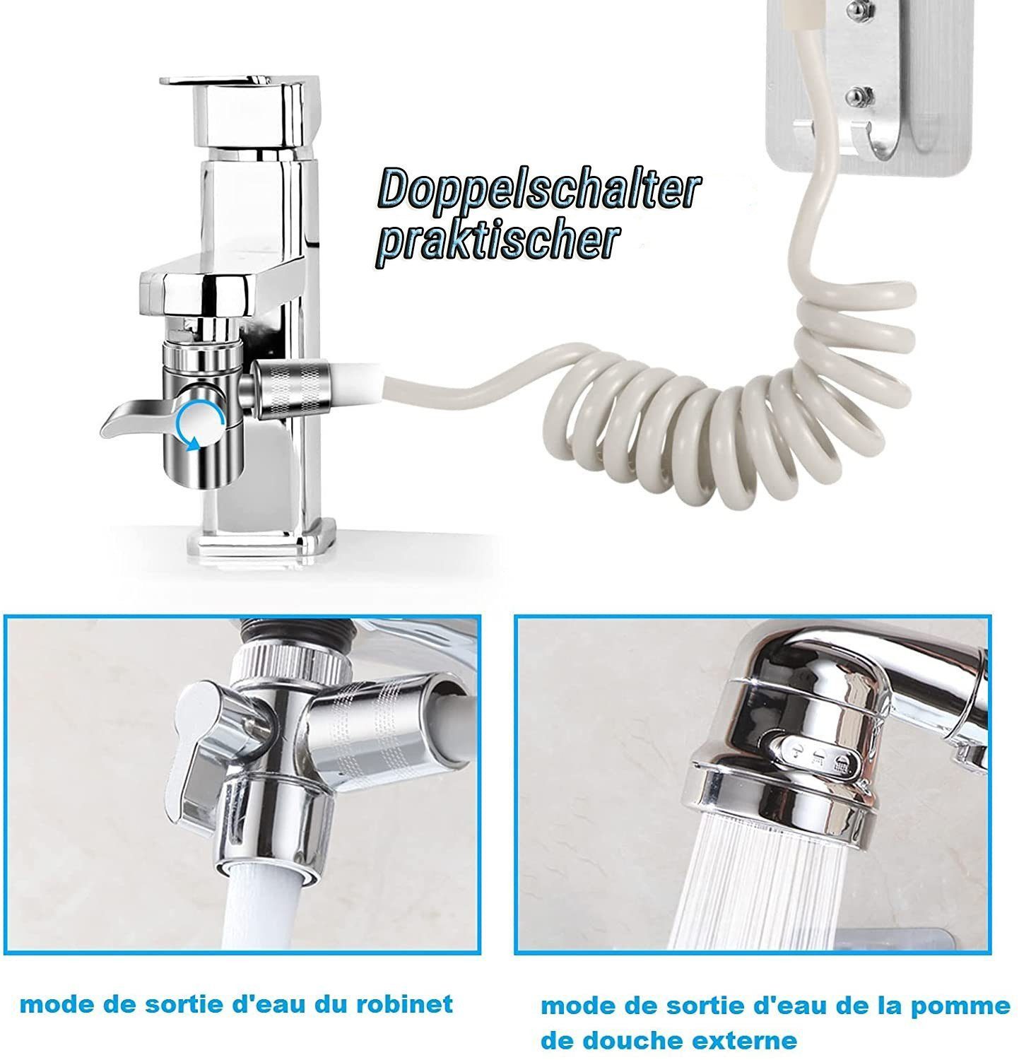 feinlux Handbrause Duschkopf mit Schlauch und Ständer, (Packung, Duschkopf-Set mit Schlauch und Halterung(4 Set), Waschbeckenbrause für Haarwäsche oder Reinigun – Bild 5 von 5