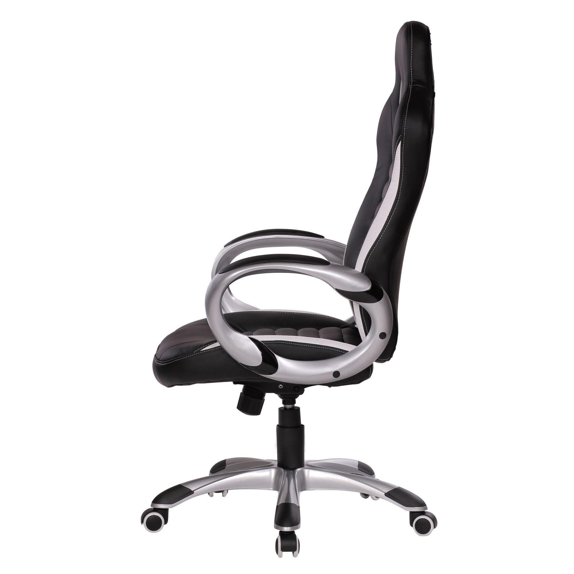 FINEBUY Gaming Silber | | mit Chair Chefsessel SuVa1207_1 Lederoptik kg), Armlehne Schwarz 110 (Kunstleder Schwarz Bürostuhl Schwarz Schreibtischstuhl Drehstuhl