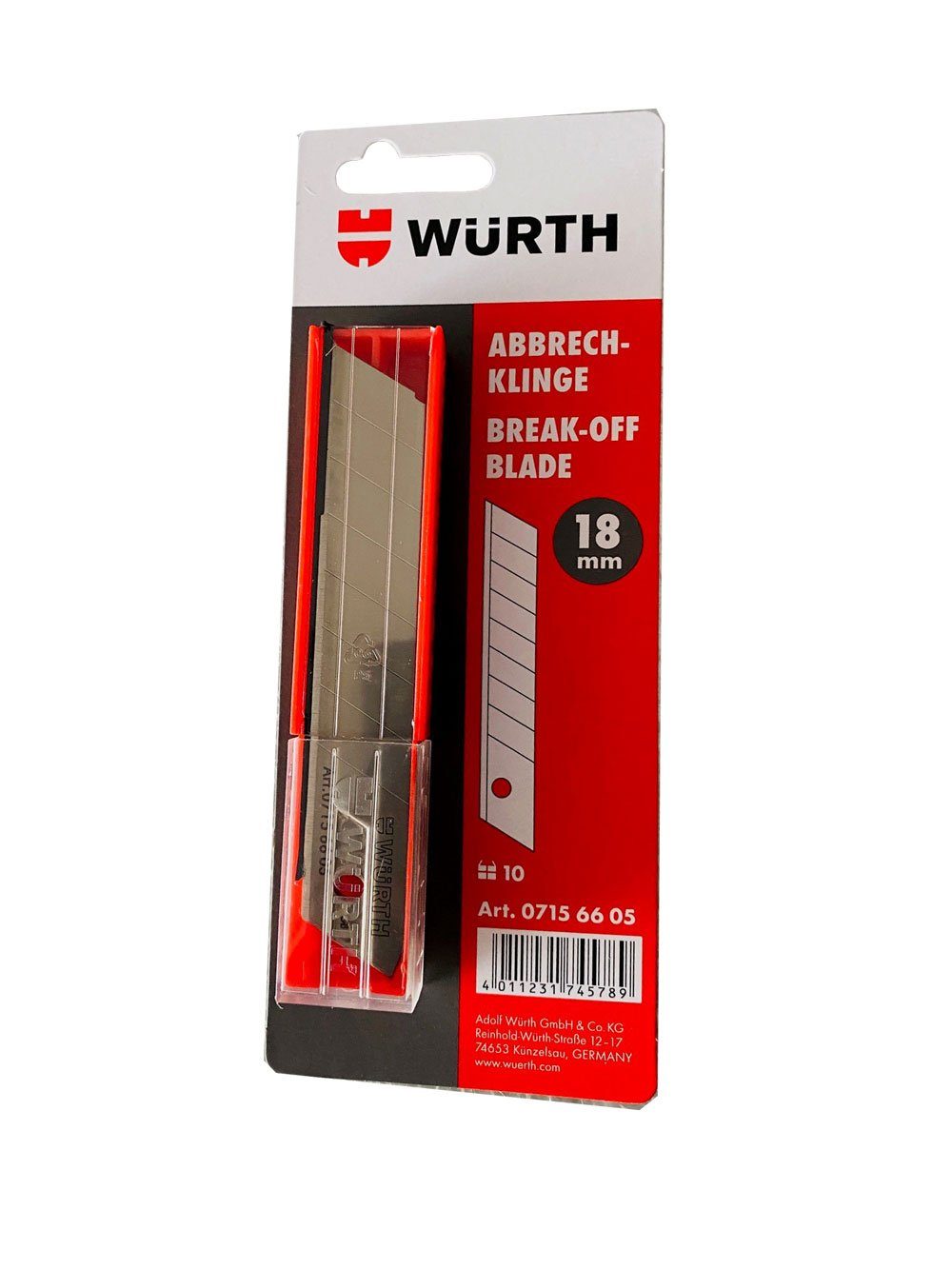 Würth Messerklinge Würth Cutter Messer 10x Abbrechklinge 18mm eisgehärtete Klinge (10-St)