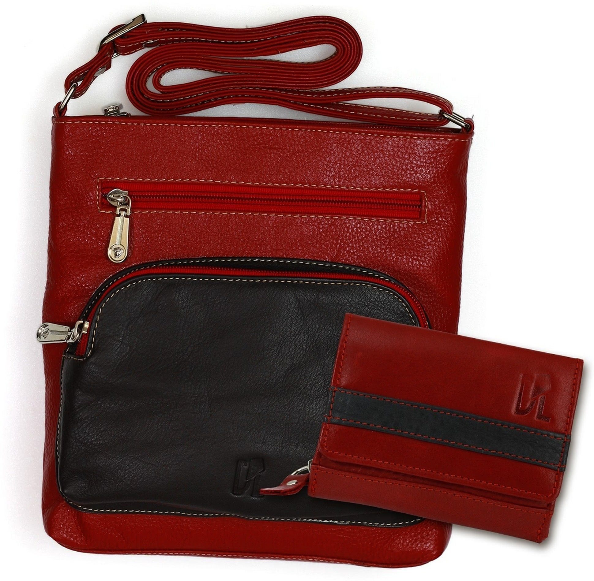 DrachenLeder Handtasche Umhängetasche rot Leder Set Geldbörse + Handtasche) (2-tlg