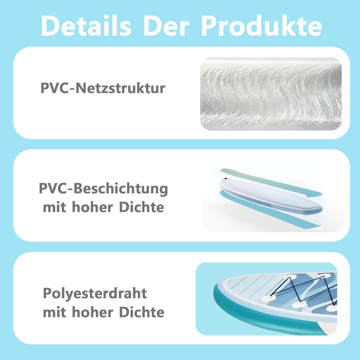CASSILANDO SUP-Board Aufblasbares SUP-Board 335 x 84 cm mit 220 kg Belastbarkeit, (Set, Hand pumpe, Verstellbares Paddel, Sicherheitsgurt, Reparatursatz, Rucksa – Bild 4 von 5