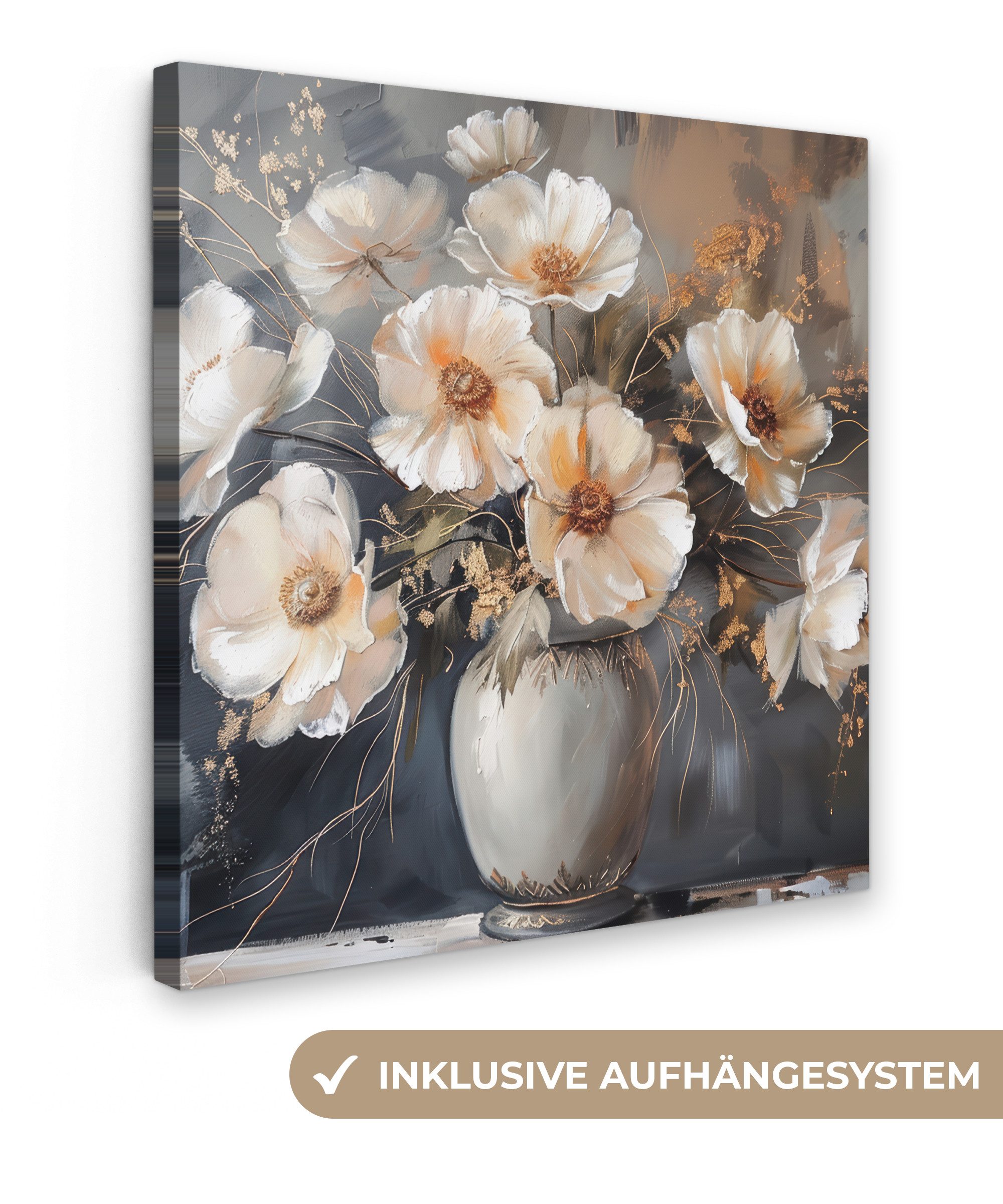 OneMillionCanvasses® Leinwandbild Blumen - Weiß - Vase - Modern, Fotodruck (1 St), Wandbild, Deko Schlafzimmer Wohnzimmer Flur 20x20 cm