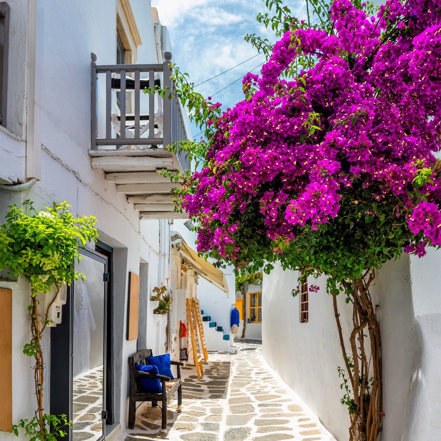 Wallario Tischplatte Griechische Blütengasse (1 St), für Ikea Lack Tisch geeignet