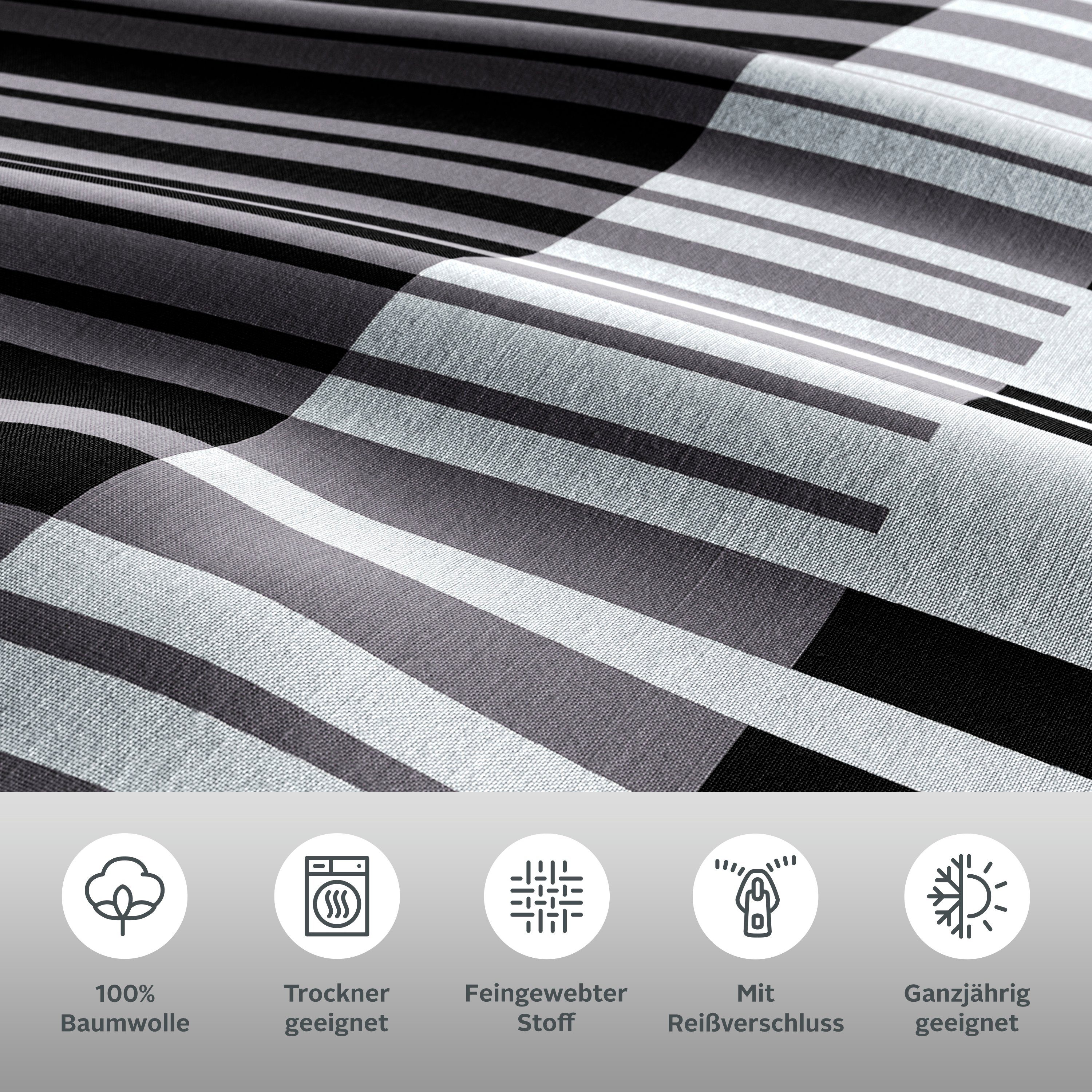 Bruno Banani Bettwäsche Cameo in Gr. 135x200 oder 155x220 cm, Renforcé, 2 teilig, Bettwäsche aus Baumwolle, Bettwäsche im Streifen-Design