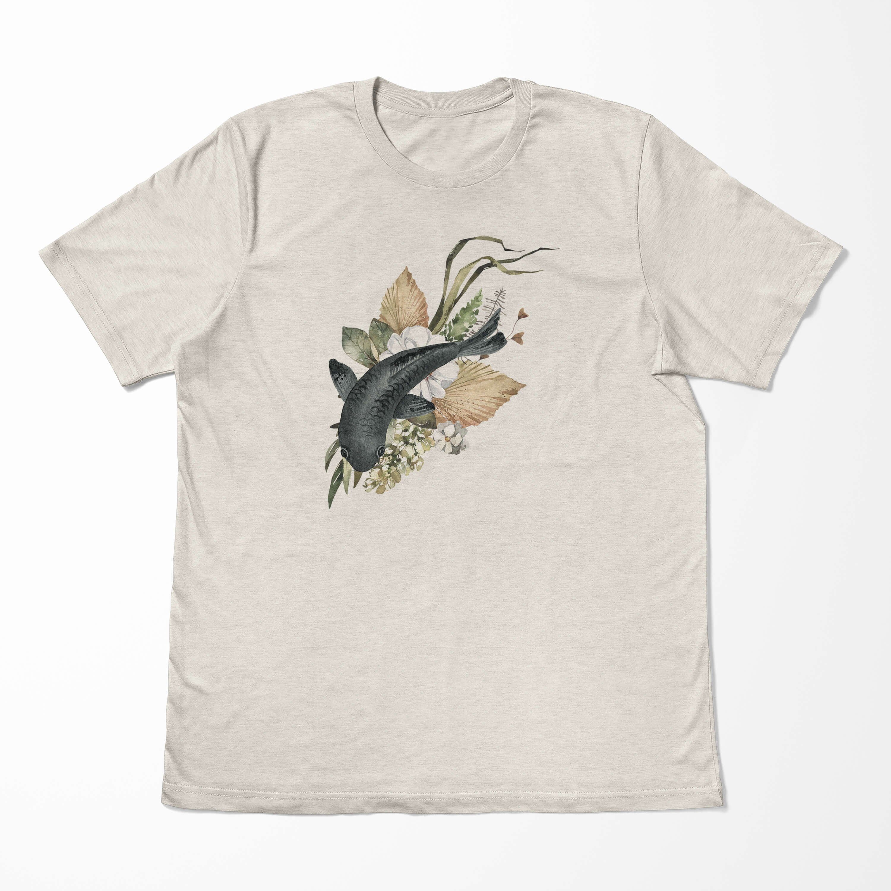 Wasserfarben Herren Art T-Shirt Blumen a Ökomode Shirt 100% (1-tlg) Koi Motiv Sinus T-Shirt gekämmte Bio-Baumwolle Nachhaltig