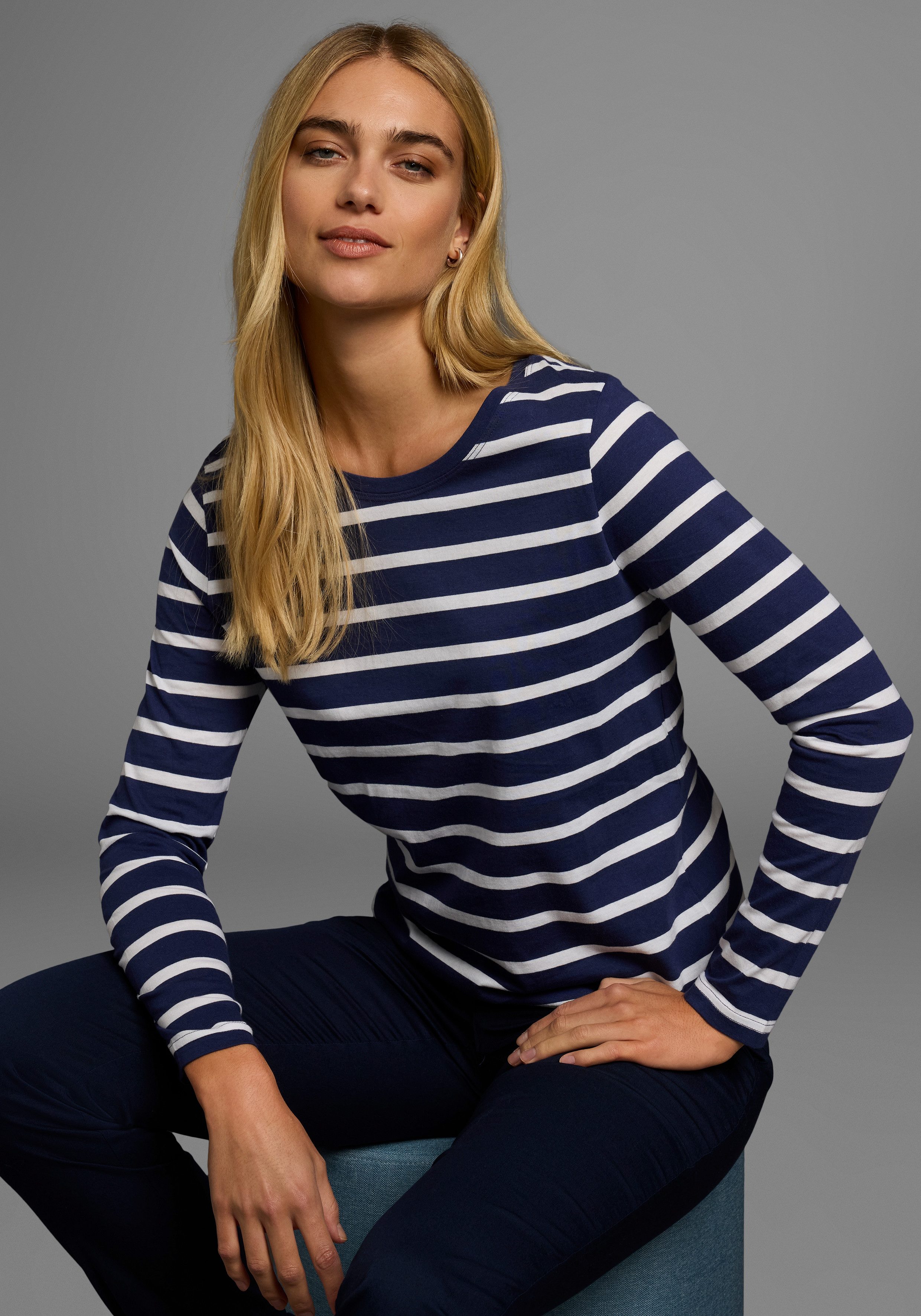 AJC Langarmshirt gestreift, Rundhalsausschnitt, aus Baumwolle, aus Single J günstig online kaufen