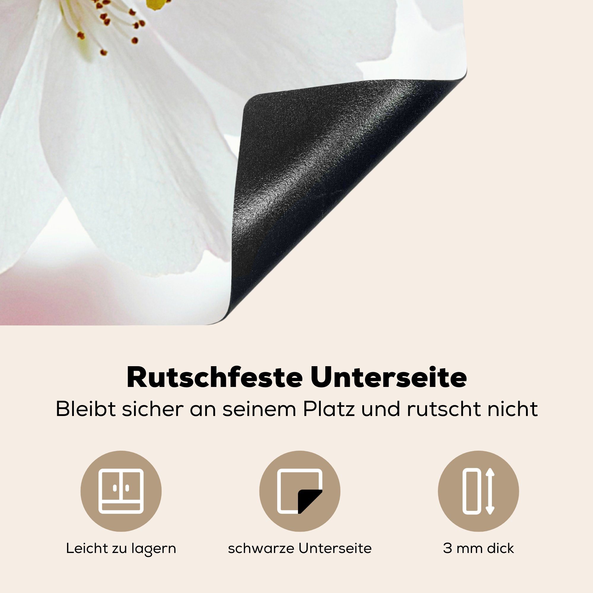 Weiß Blumen tlg), - - cm, Rosa 78x78 Arbeitsplatte (1 Frühling, küche - Herdblende-/Abdeckplatte für Ceranfeldabdeckung, Vinyl, MuchoWow