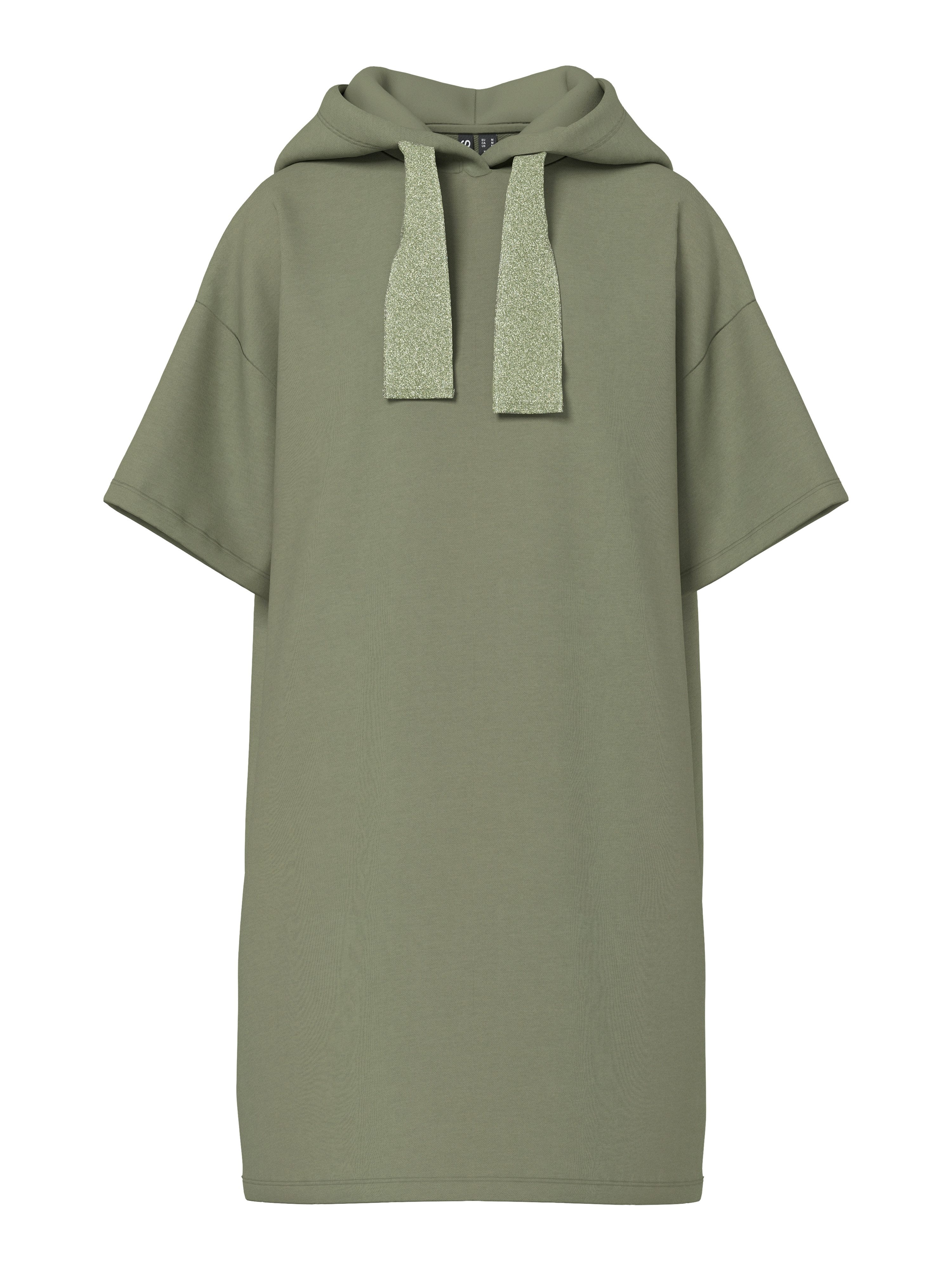 pieces Sweatkleid PCCHILLI SUMMER 2/4 DRESS SWT NOOS UB BC mit Kapuze und kontrastfarbenem Kordelzug