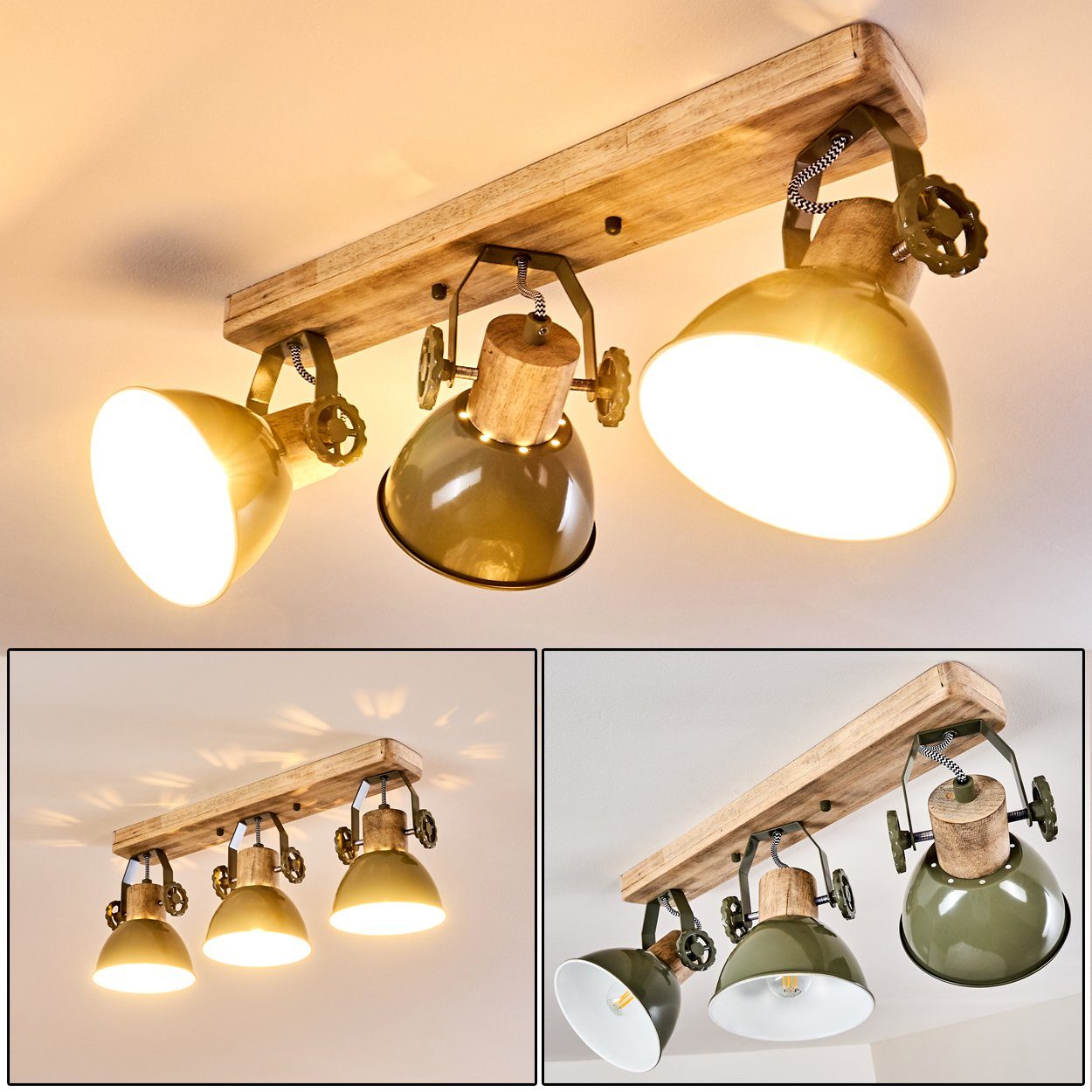 hofstein Deckenleuchte »Cotes« Deckenlampe aus Metall/Holz in Grün/Weiß/Bra günstig online kaufen