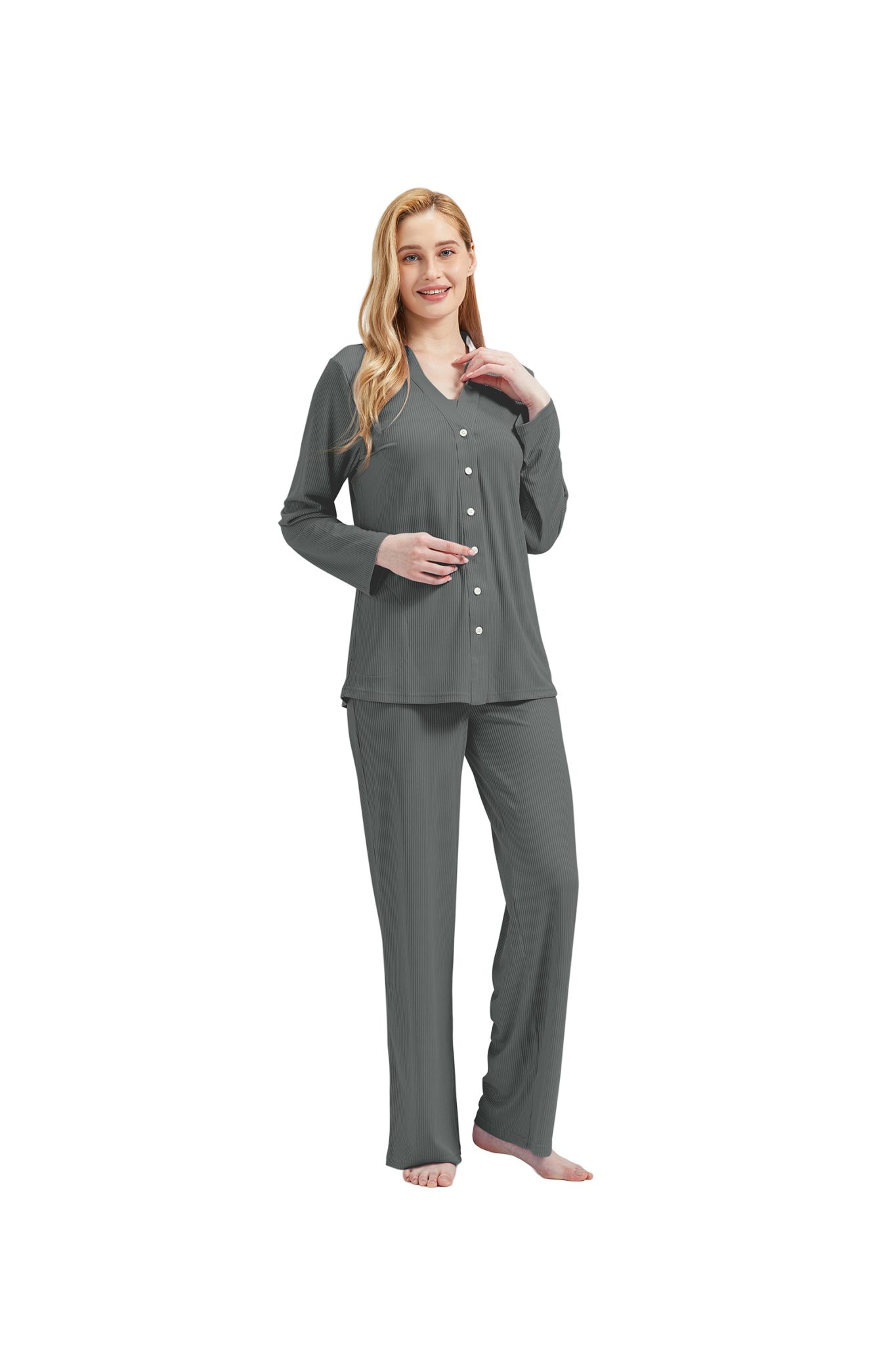 M-Diamant Schlafanzug Damen Pyjama-Set Damenwäsche V-Ausschnitt 3 teilig (S günstig online kaufen