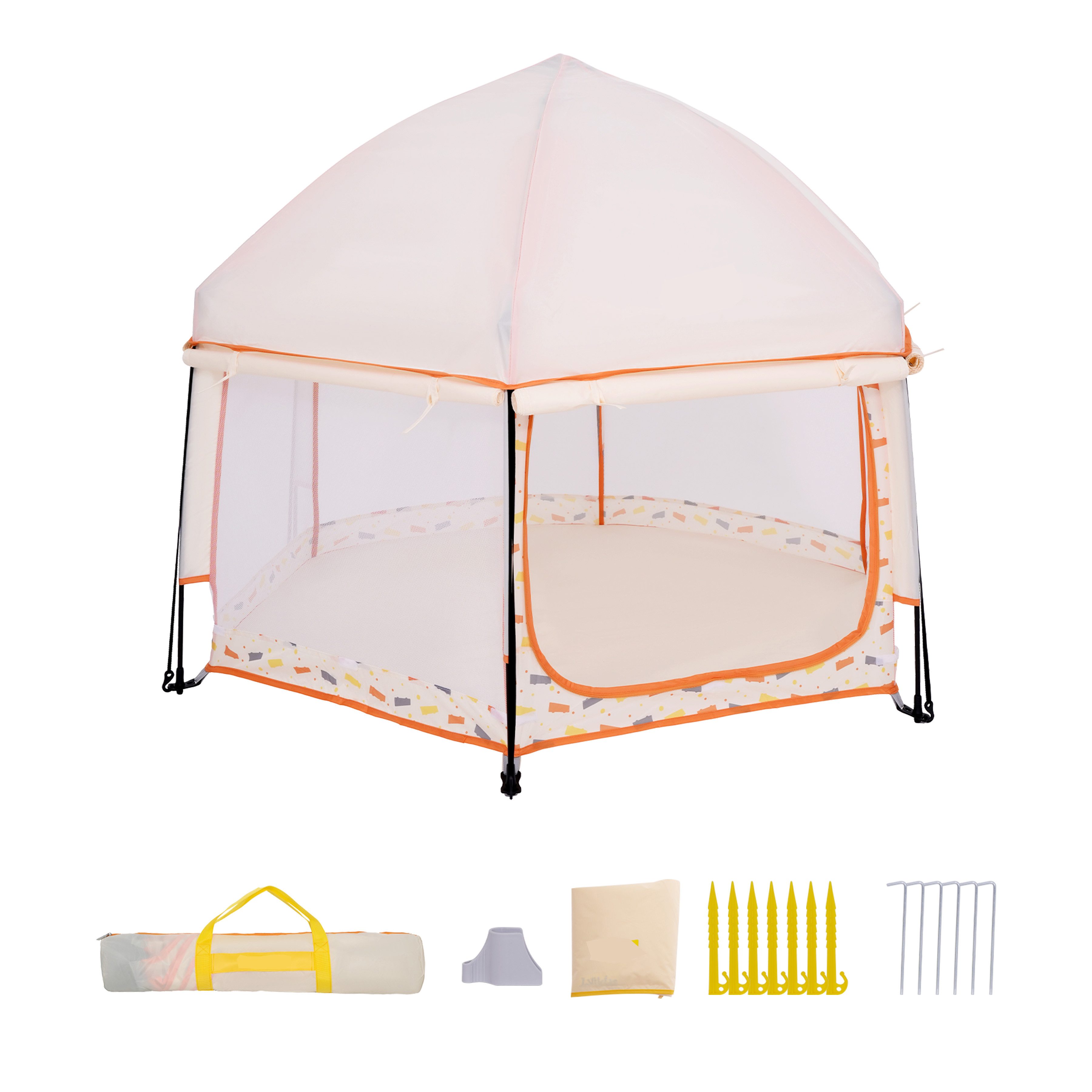 FANNOU Spielzelt Pop-up Zelt Kinder Outdoor mit Baldachin, 150,11 x 104,9 cm(BxH) Großer 6 Eckig Playpen mit Tragetasche für Haus, Garten, Strand